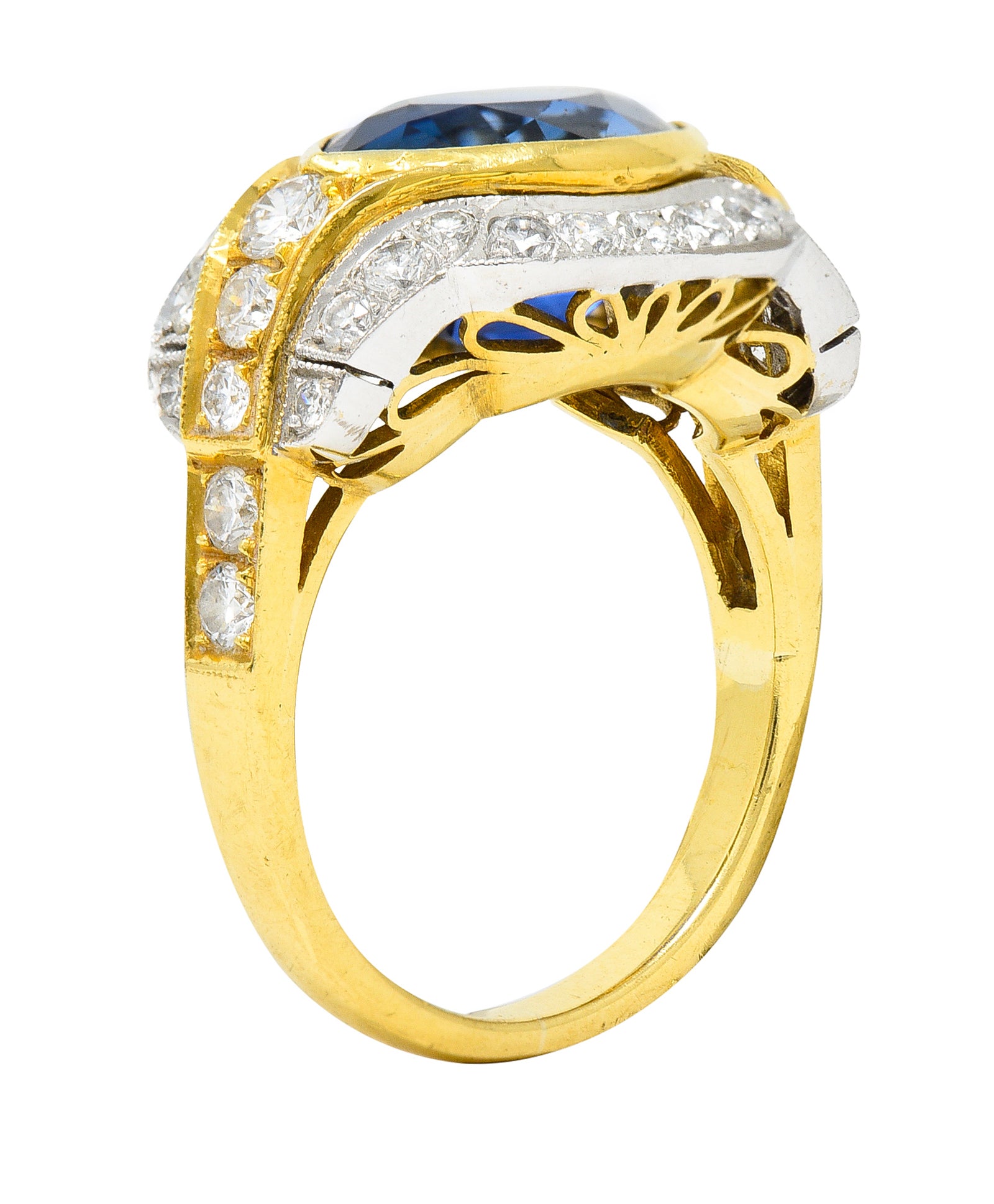 Vintage 5.71 CTW Ceylon Sapphire Diamond 18 Karat Two-Tone Gold Gemstone Ring Wilson's Estate Jewelry