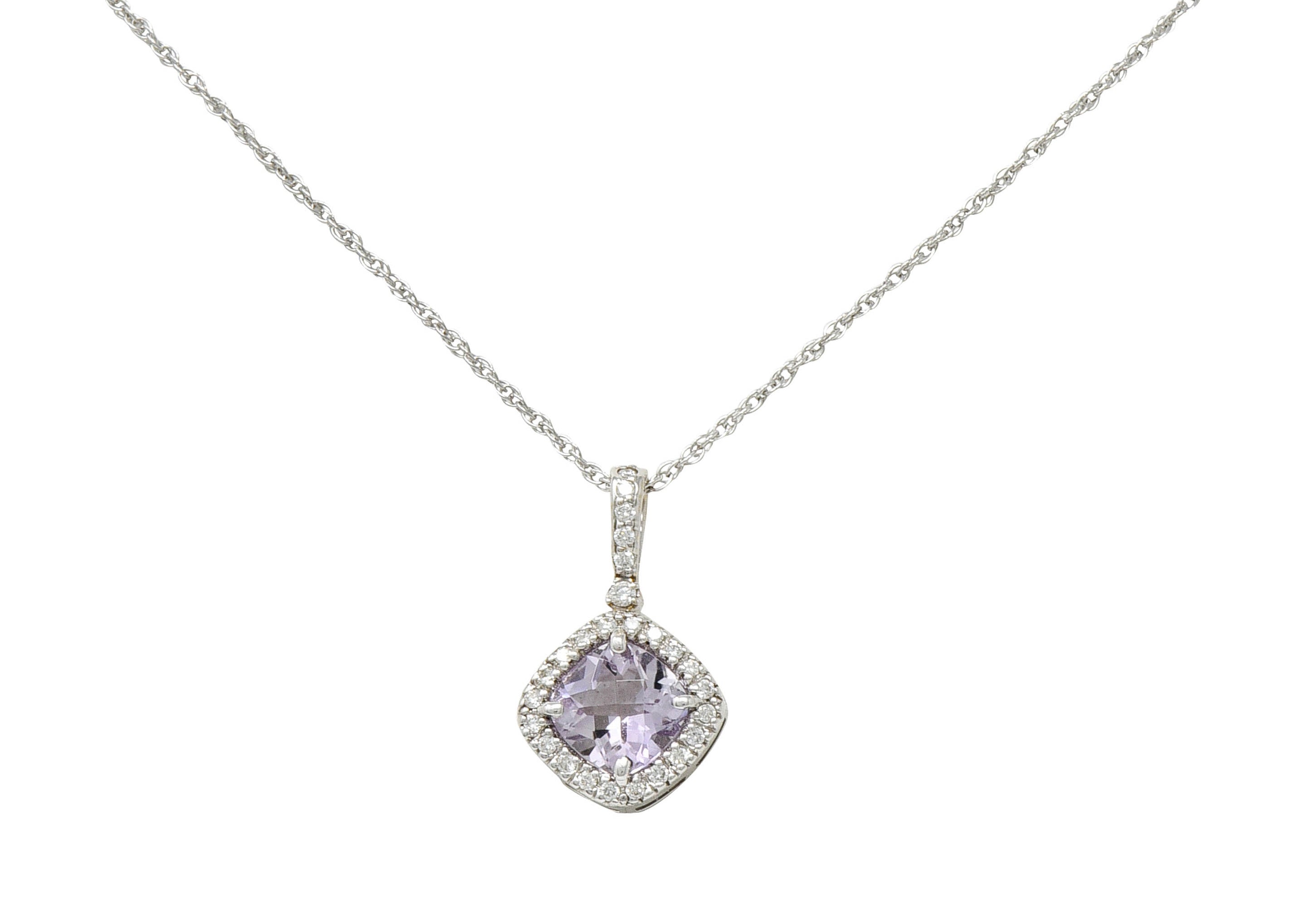 Checkerboard Cut Amethyst Diamond 18 Karat Gold Pendant NecklaceNecklace - Wilson's Estate Jewelry