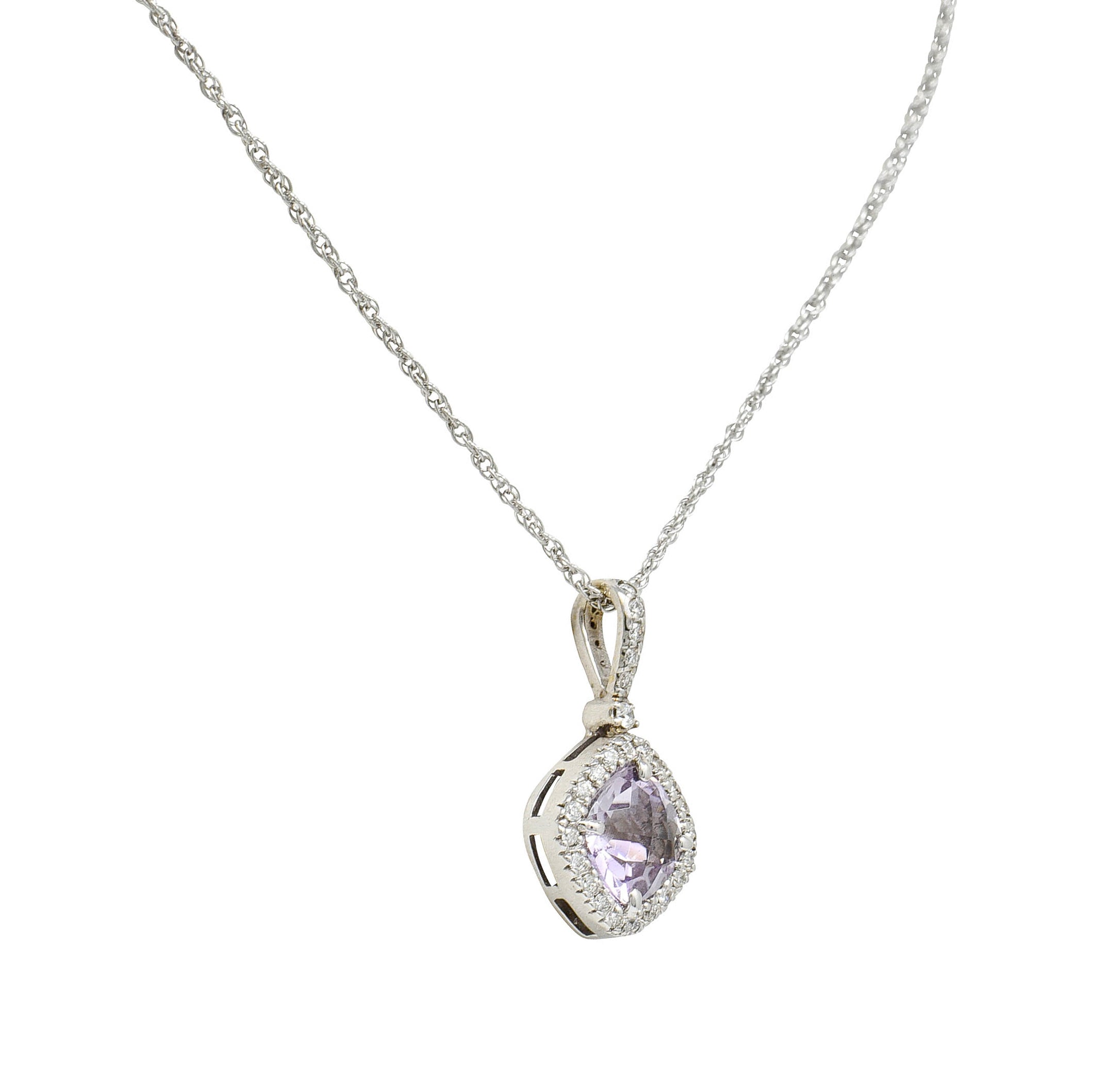Checkerboard Cut Amethyst Diamond 18 Karat Gold Pendant NecklaceNecklace - Wilson's Estate Jewelry