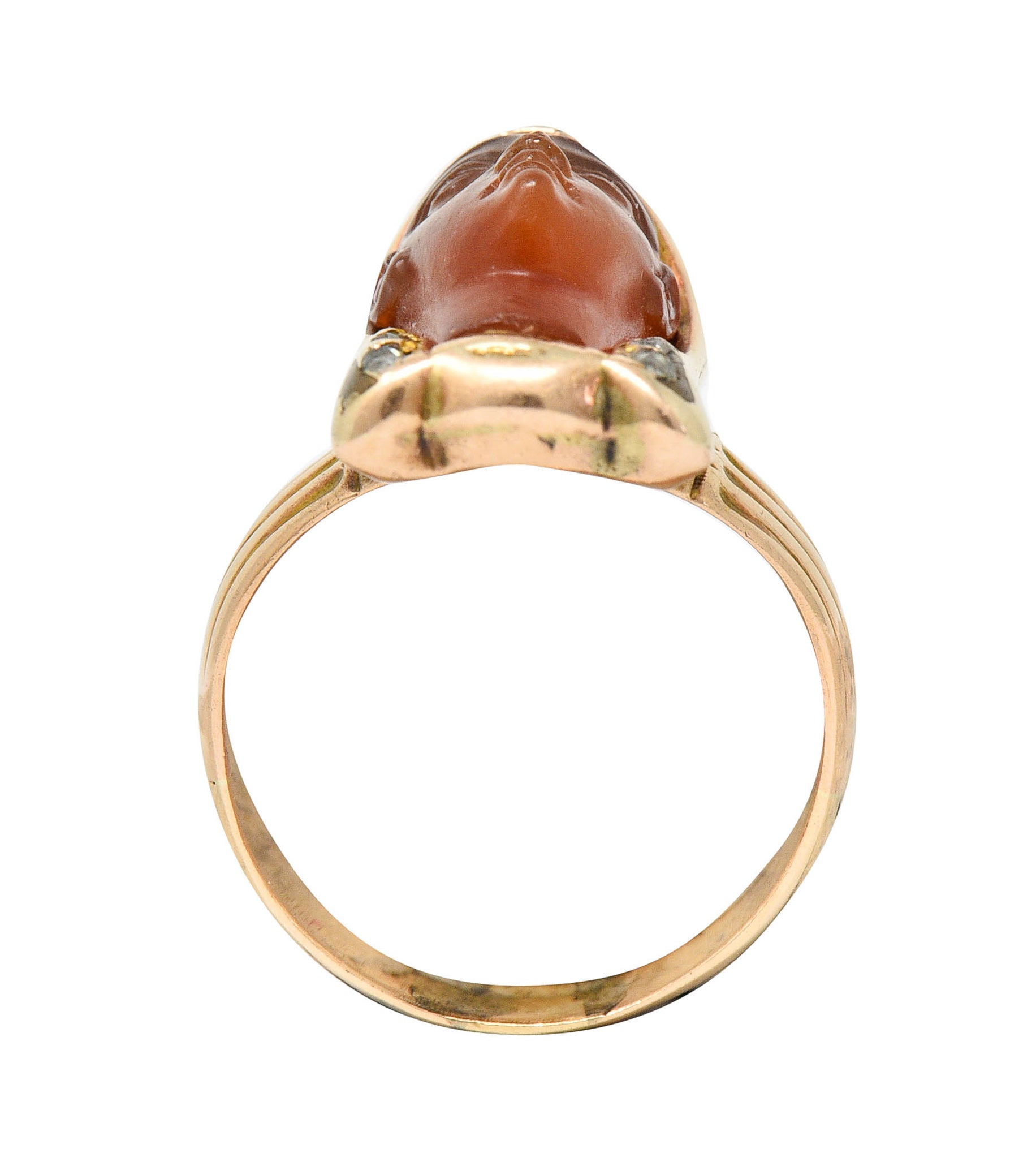 Victorian Egyptian Revival Carnelian Ruby Diamond 14 Karat Gold Pharaoh RingRing - Wilson's Estate Jewelry