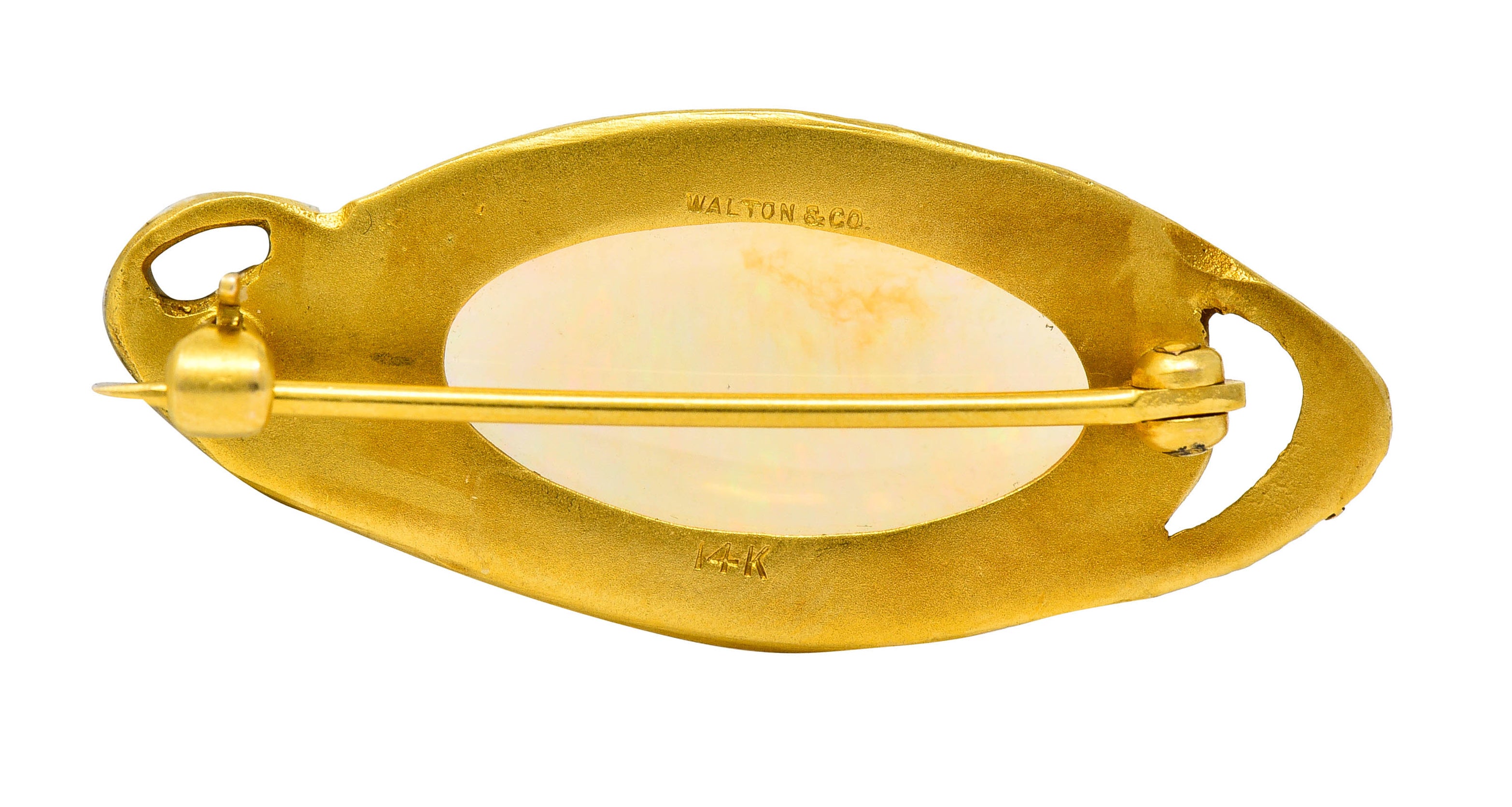 Walton & Co. Jelly Opal Cabochon 14 Karat Gold Gingko BroochBrooch - Wilson's Estate Jewelry