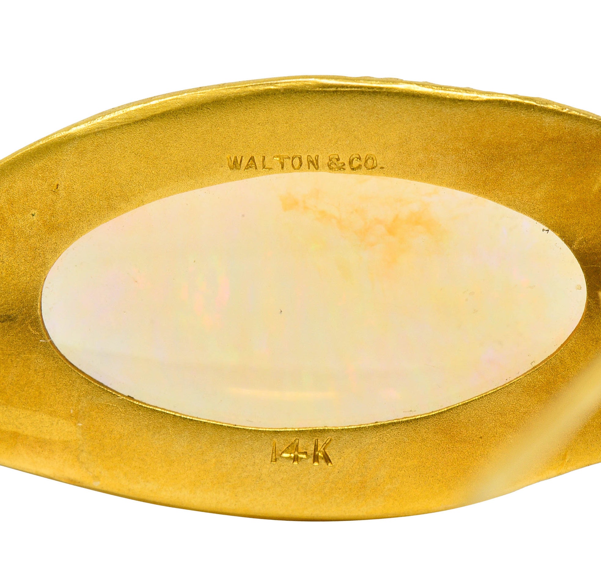 Walton & Co. Jelly Opal Cabochon 14 Karat Gold Gingko BroochBrooch - Wilson's Estate Jewelry