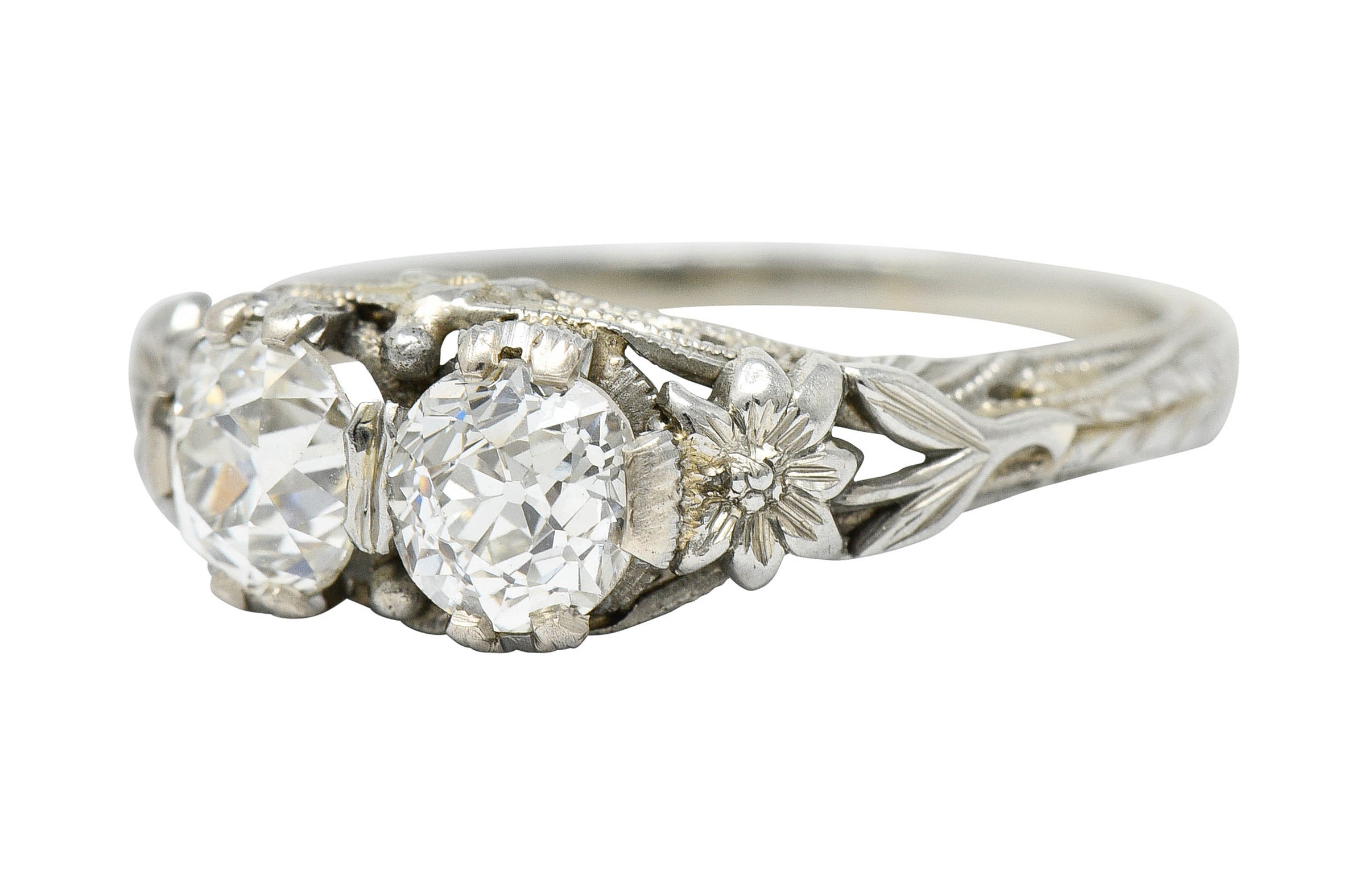 Edwardian 0.95 CTW Double Diamond 18 Karat White Gold Toi Et Moi RingRing - Wilson's Estate Jewelry