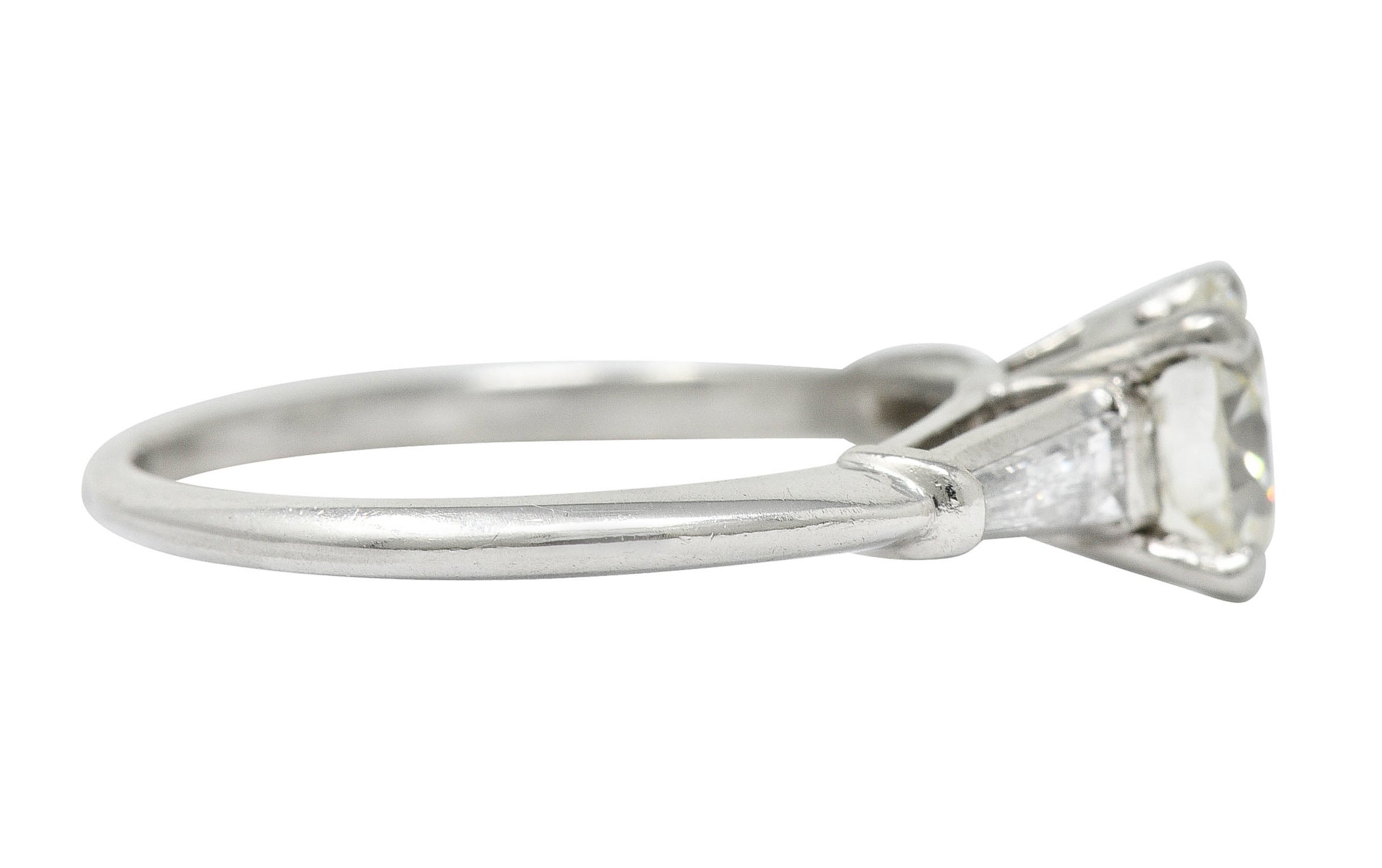1950's Mid-Century 1.42 CTW Diamond Platinum Three Stone Engagement Ring GIARing - Wilson's Estate Jewelry