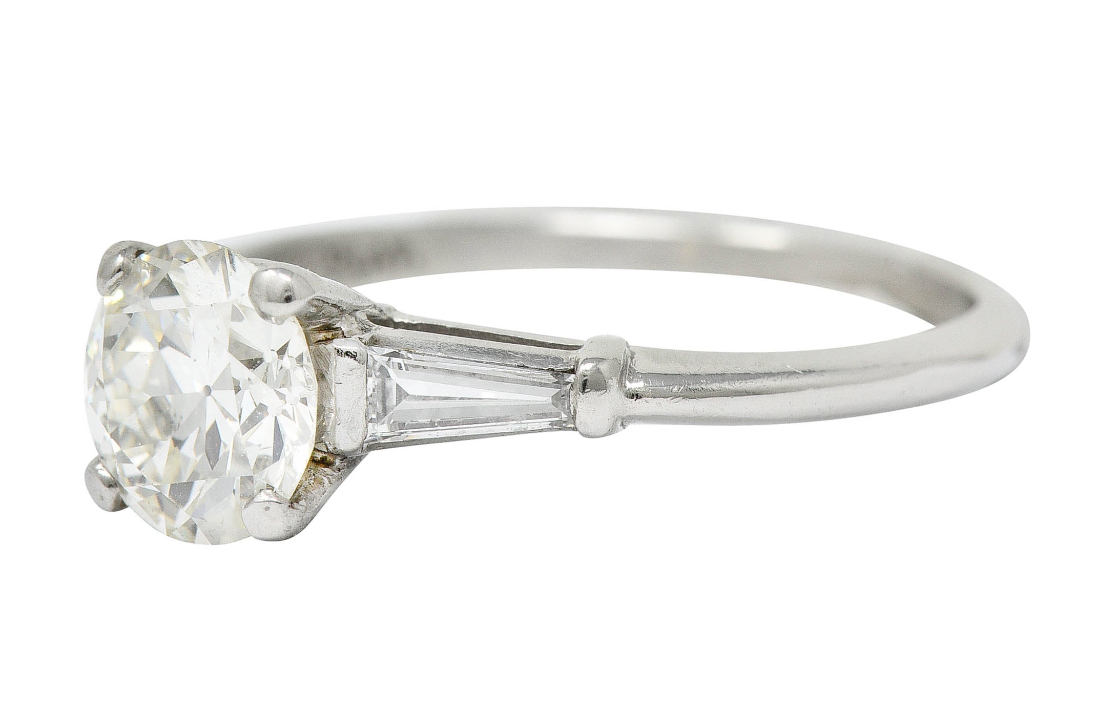 1950's Mid-Century 1.42 CTW Diamond Platinum Three Stone Engagement Ring GIARing - Wilson's Estate Jewelry