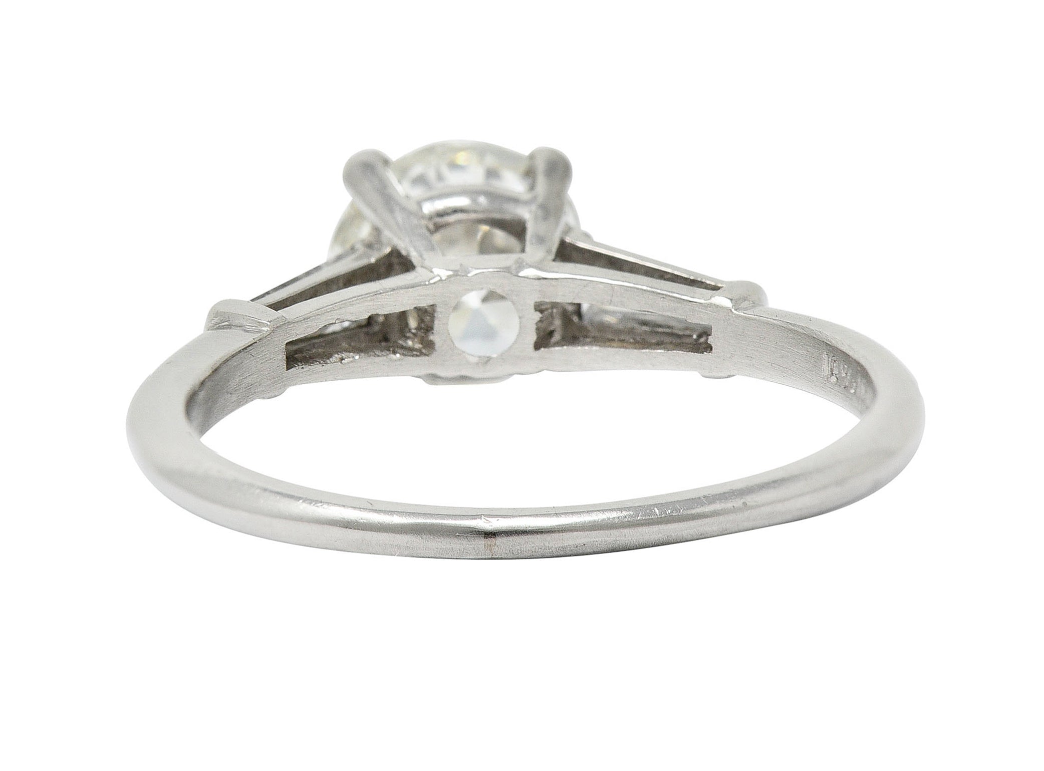 1950's Mid-Century 1.42 CTW Diamond Platinum Three Stone Engagement Ring GIARing - Wilson's Estate Jewelry