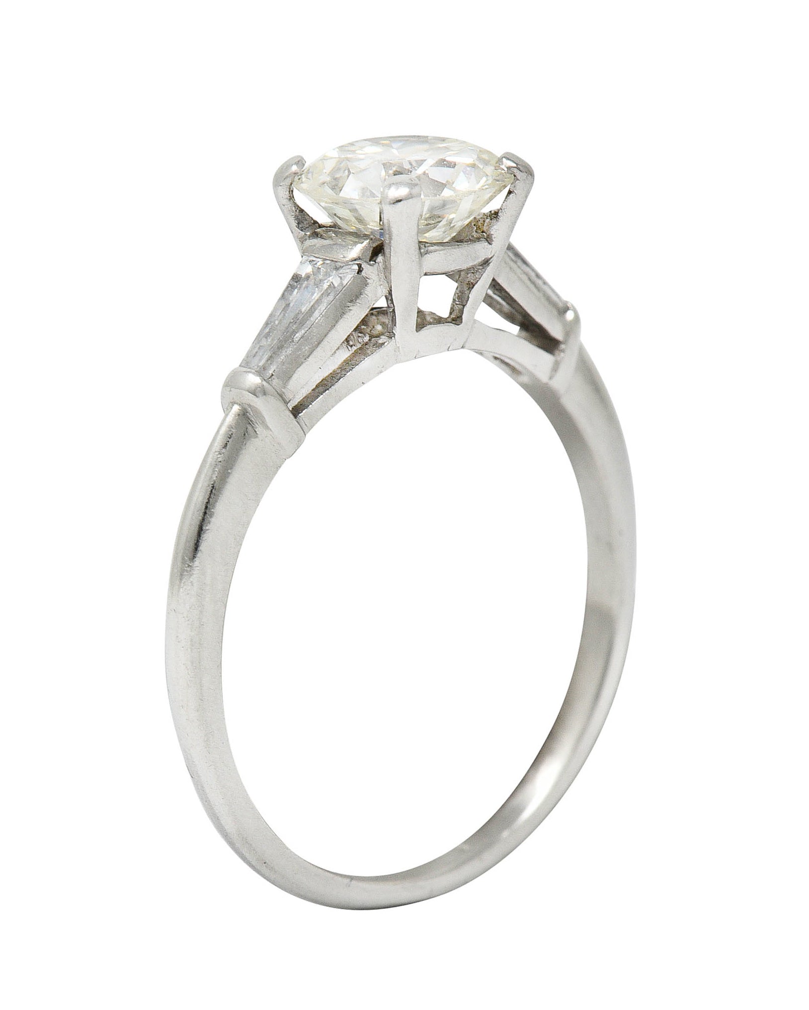 1950's Mid-Century 1.42 CTW Diamond Platinum Three Stone Engagement Ring GIARing - Wilson's Estate Jewelry