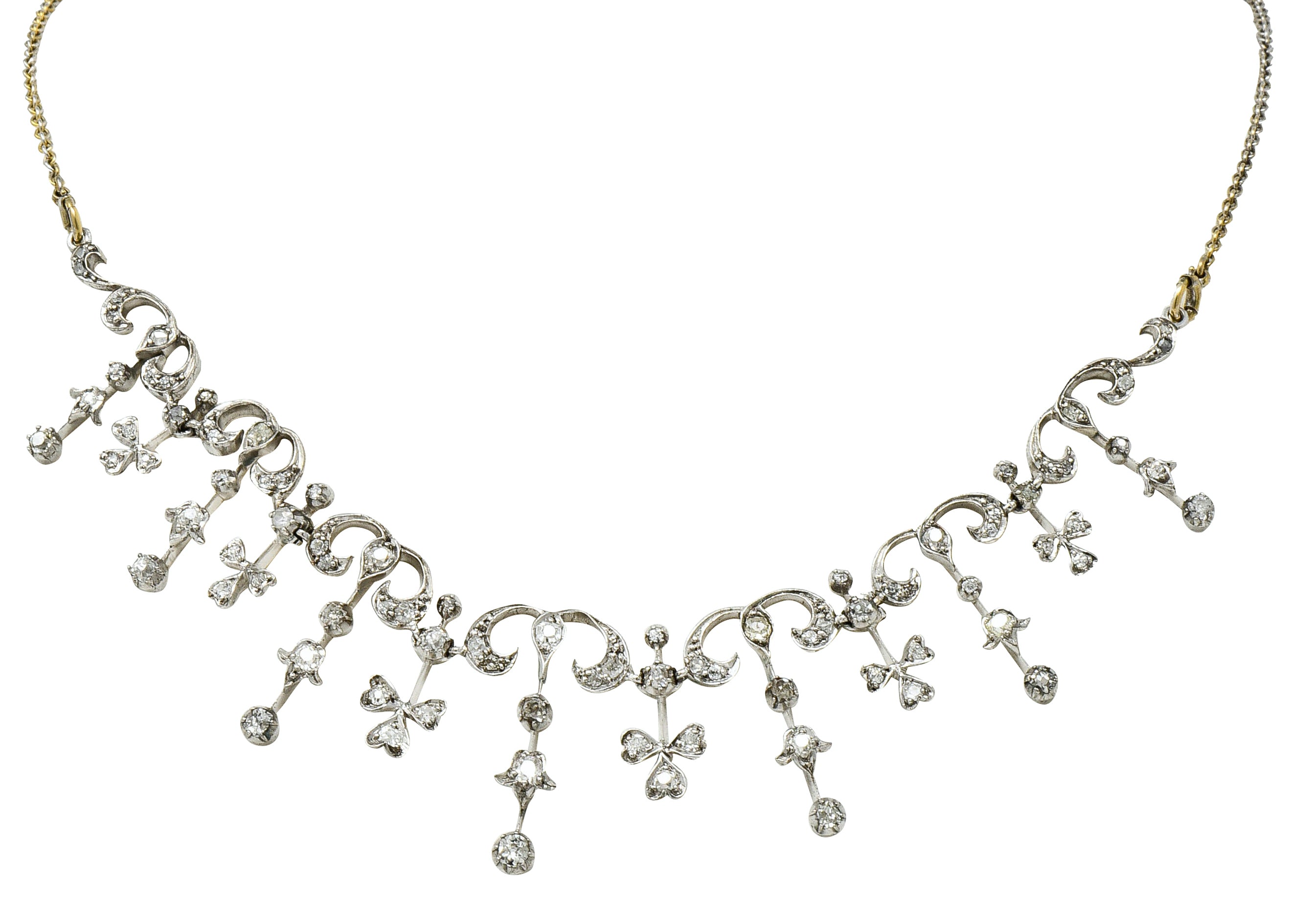 Edwardian 4.00 CTW Diamond Platinum-Topped 14 Karat Gold Droplet NecklaceNecklace - Wilson's Estate Jewelry