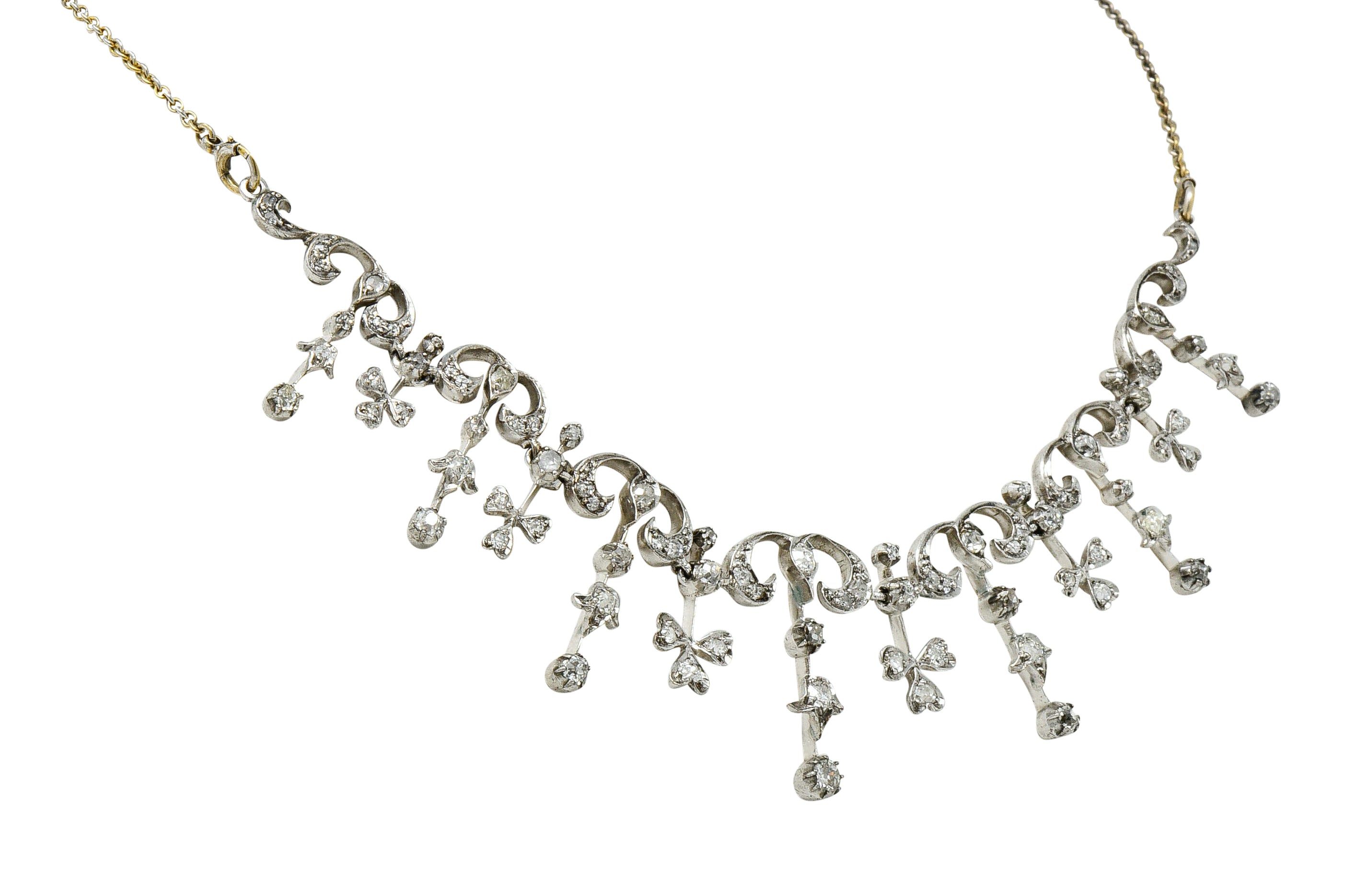 Edwardian 4.00 CTW Diamond Platinum-Topped 14 Karat Gold Droplet NecklaceNecklace - Wilson's Estate Jewelry