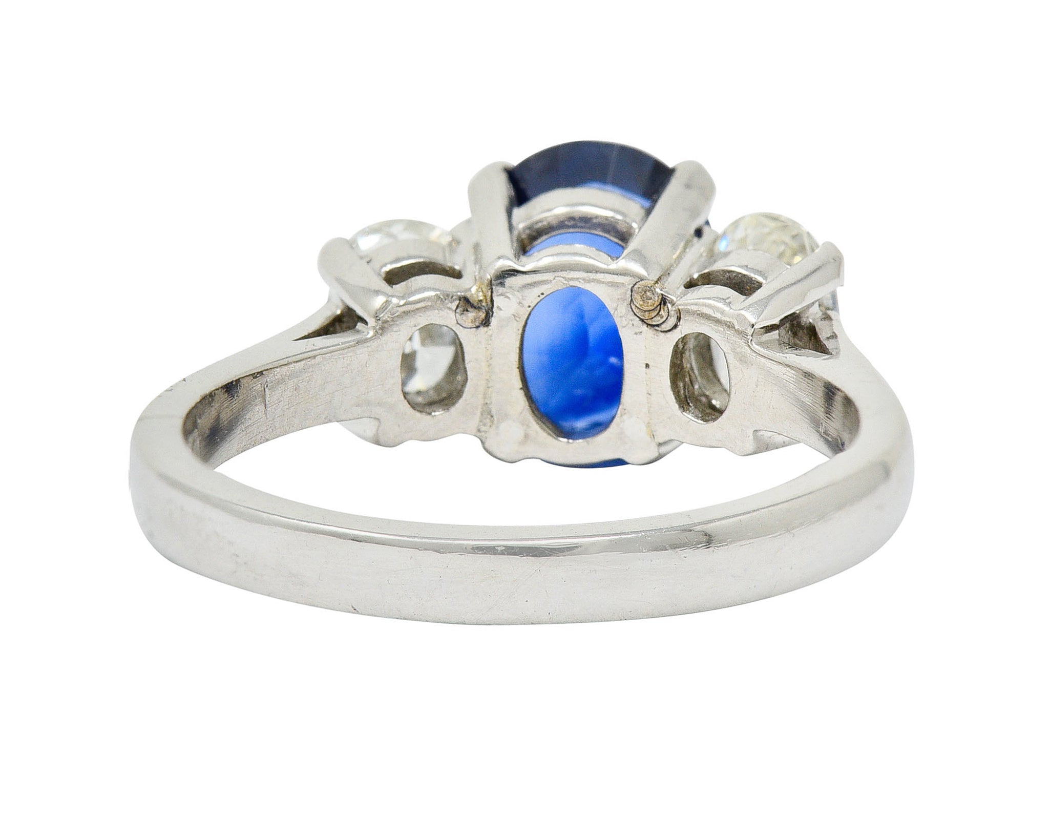 Vintage 2.86 CTW Sapphire Diamond Platinum Three Stone Ring GIARing - Wilson's Estate Jewelry