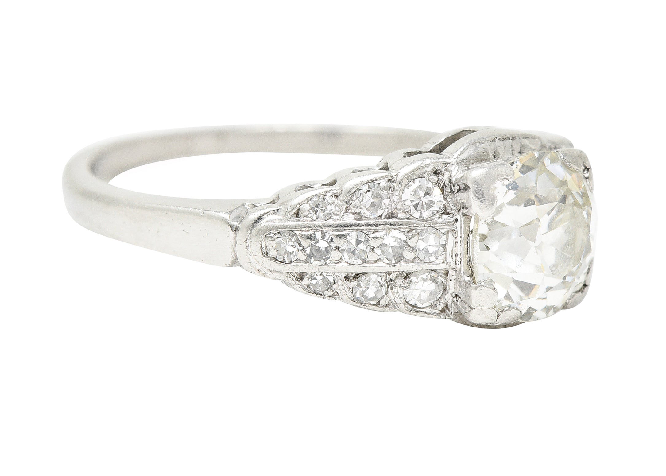 .11111 Traub Mfg. Co. Art Deco 1.35 CTW Old European Cut Diamond Platinum Square Form Stepped Engagement Ring Wilson's Estate Jewelry