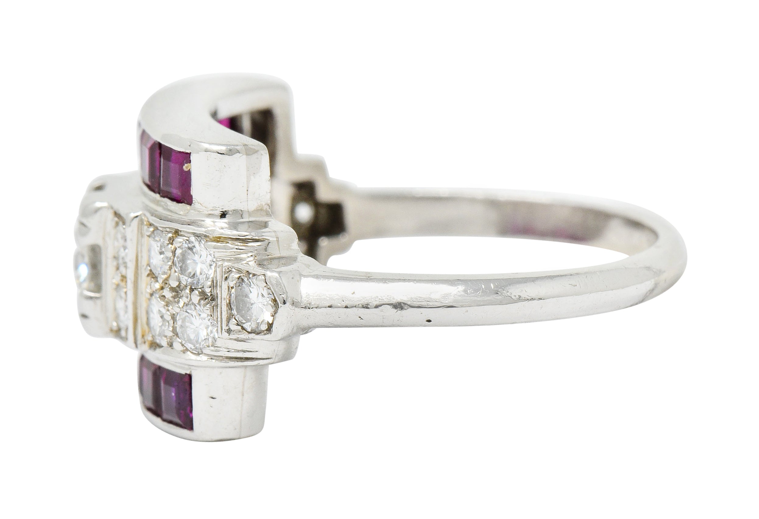 McTeigue Retro 1.99 CTW Diamond Ruby Platinum Band Ring Wilson's Estate Jewelry