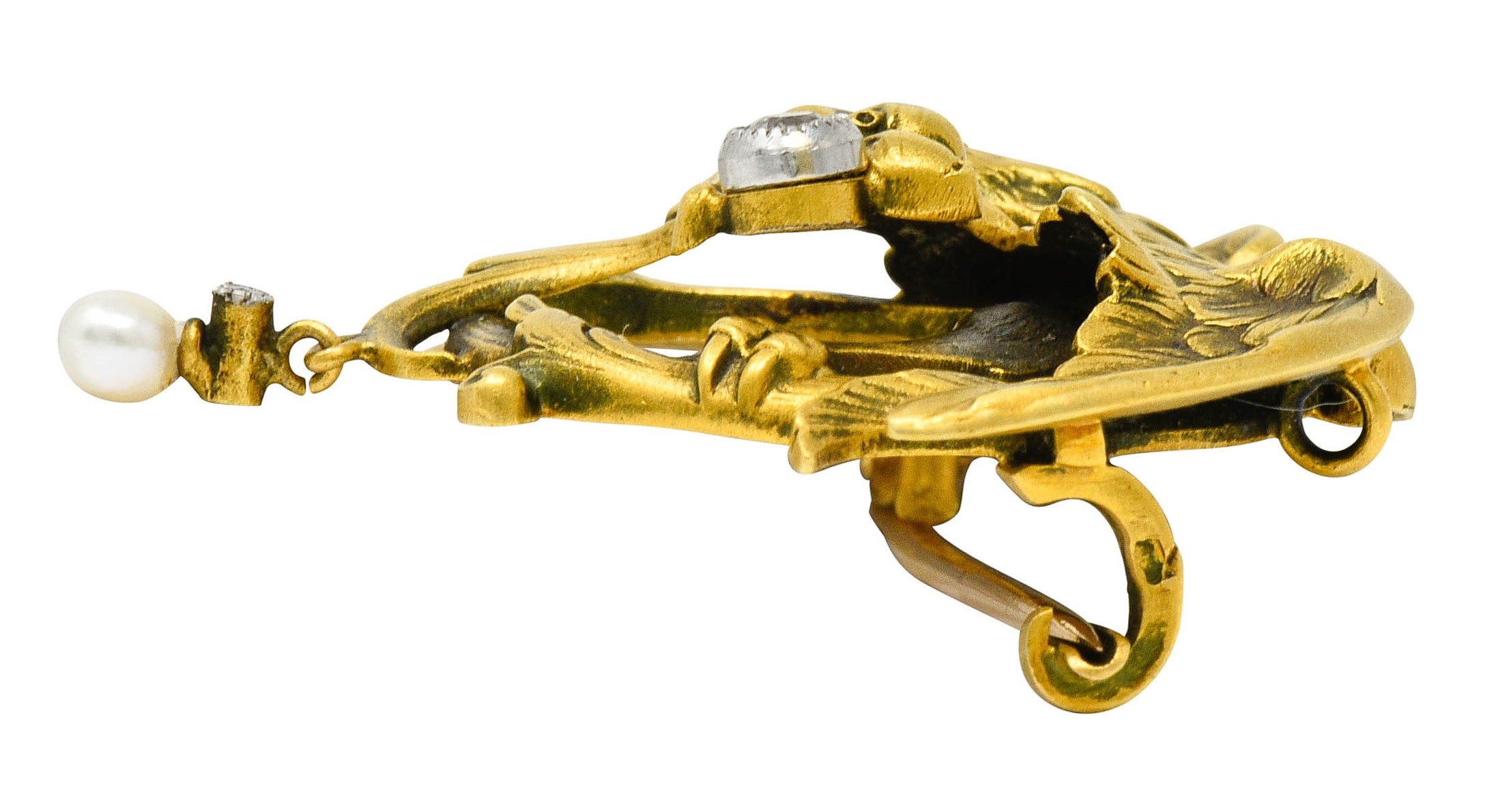 French Art Nouveau Diamond Pearl 18 Karat Gold Griffin BroochBrooch - Wilson's Estate Jewelry