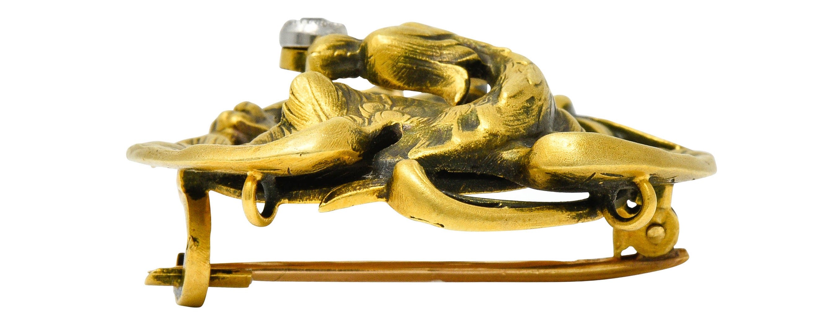 French Art Nouveau Diamond Pearl 18 Karat Gold Griffin BroochBrooch - Wilson's Estate Jewelry