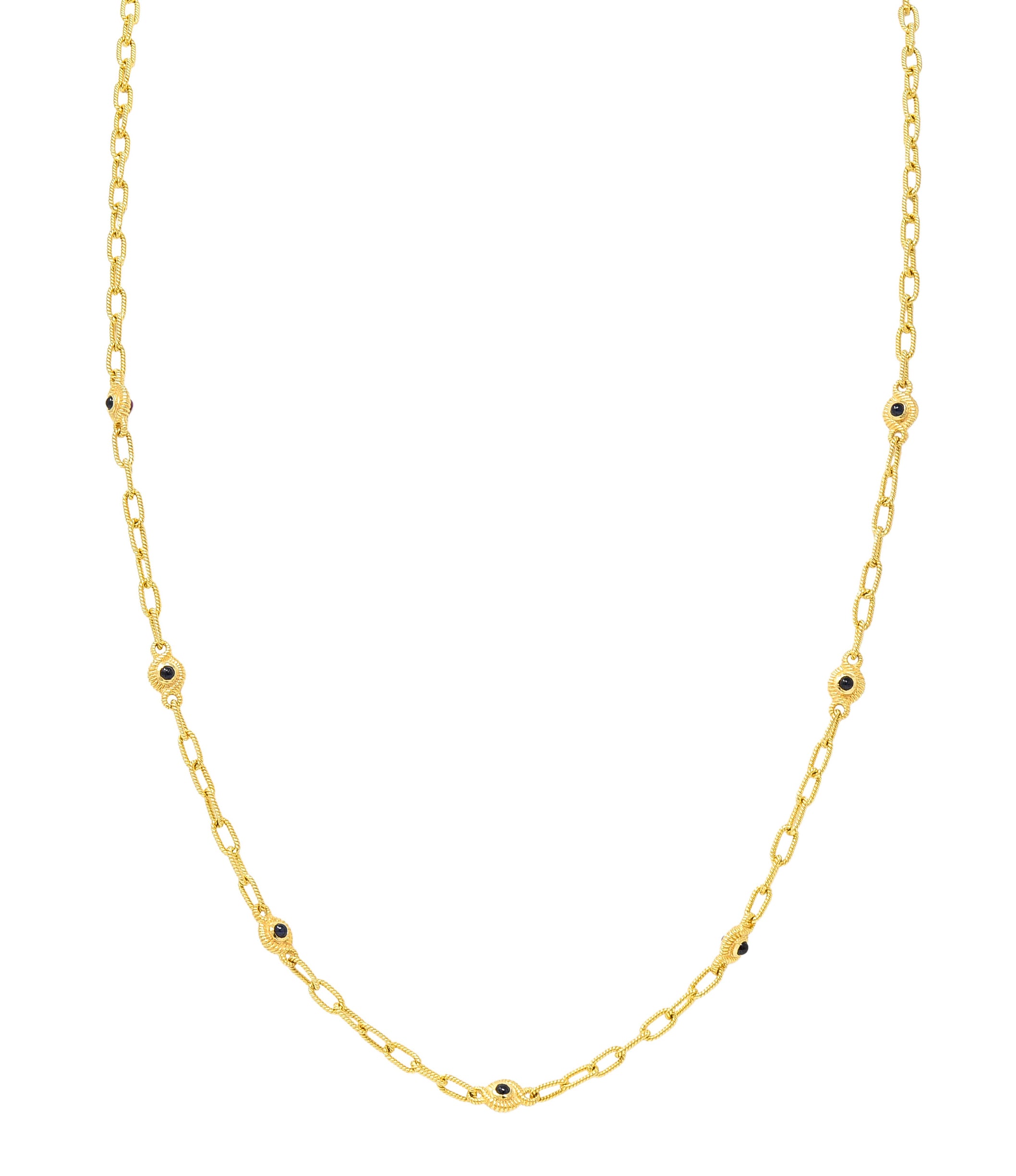 ## waiting for total weight .11111 1980's Ruby Sapphire Cabochon 14 Karat Yellow Gold Twisted Rope Vintage Paperclip Chain Station Necklace Bracelet Set Wilson's Estate Jewelry