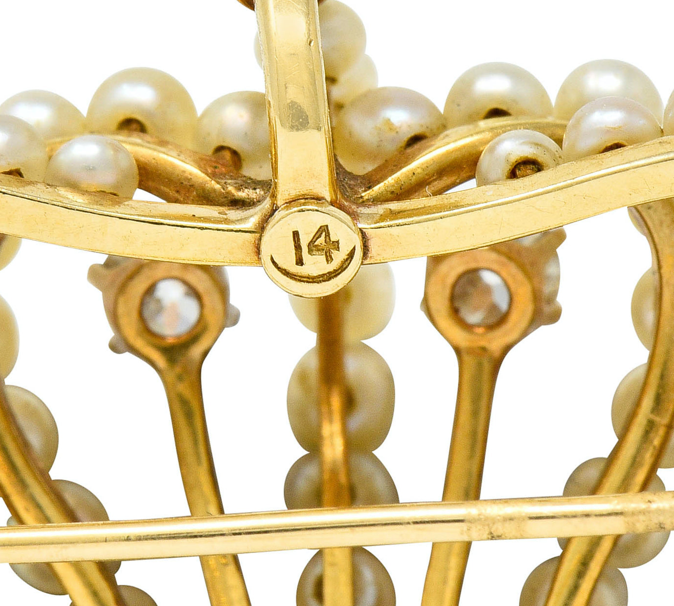 Victorian Diamond Pearl 14 Karat Gold Crown Pendant Brooch - Wilson's Estate Jewelry