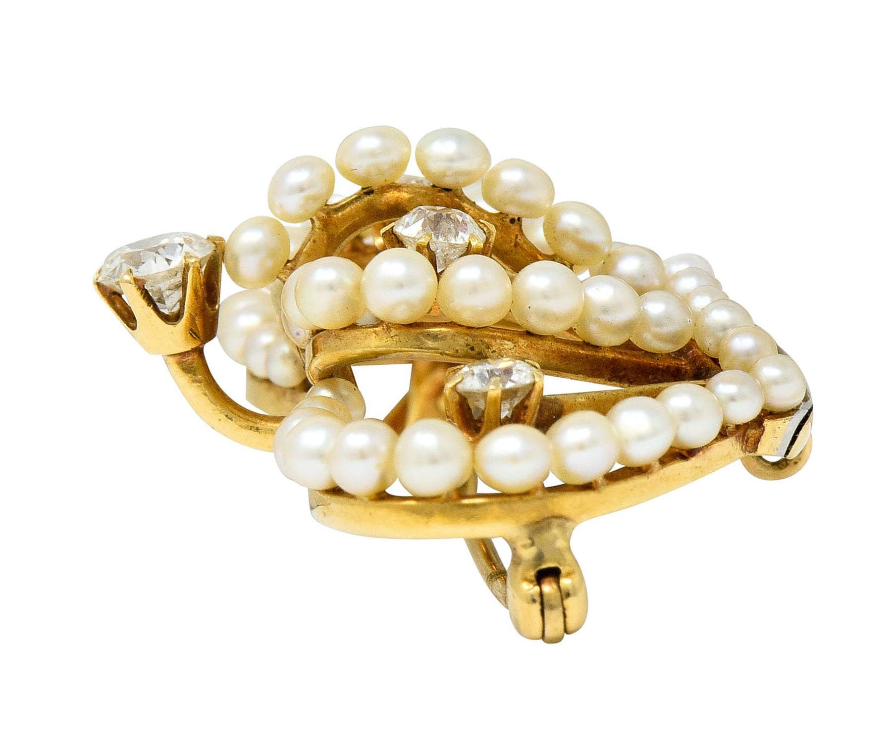 Victorian Diamond Pearl 14 Karat Gold Crown Pendant Brooch - Wilson's Estate Jewelry