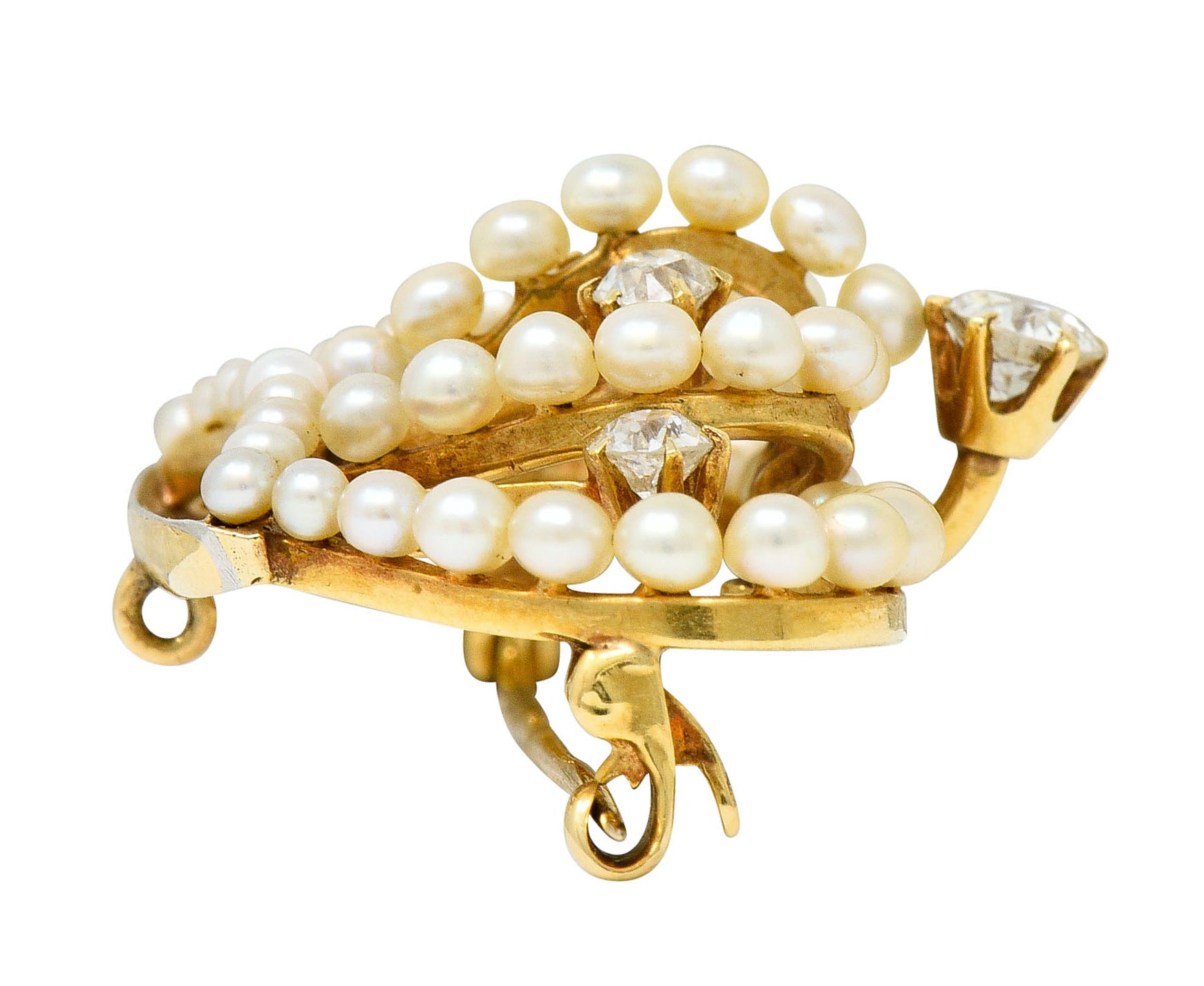 Victorian Diamond Pearl 14 Karat Gold Crown Pendant Brooch - Wilson's Estate Jewelry