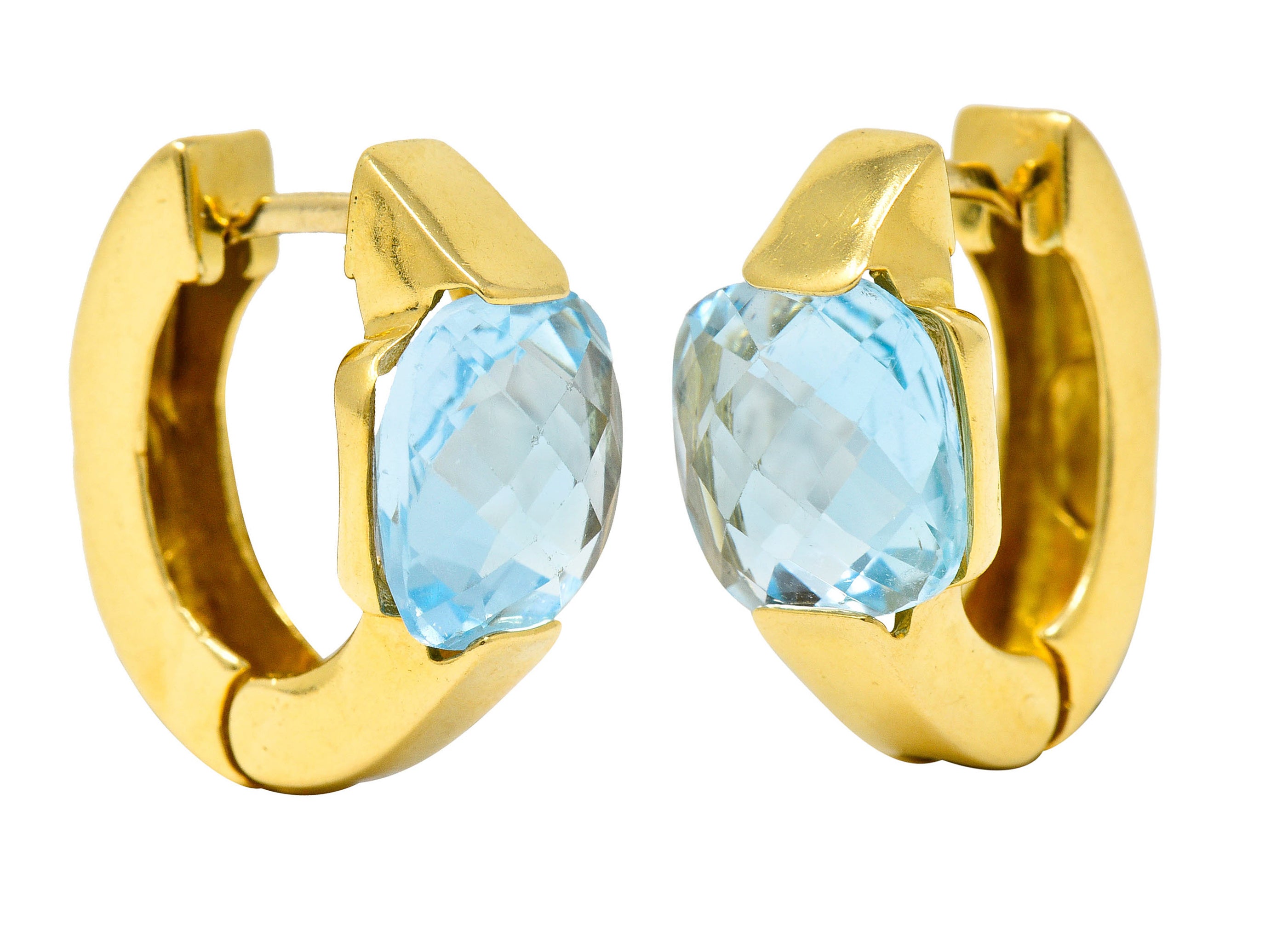Italian Checkerboard Cut Blue Topaz 18 Karat Gold Huggie EarringsEarrings - Wilson's Estate Jewelry