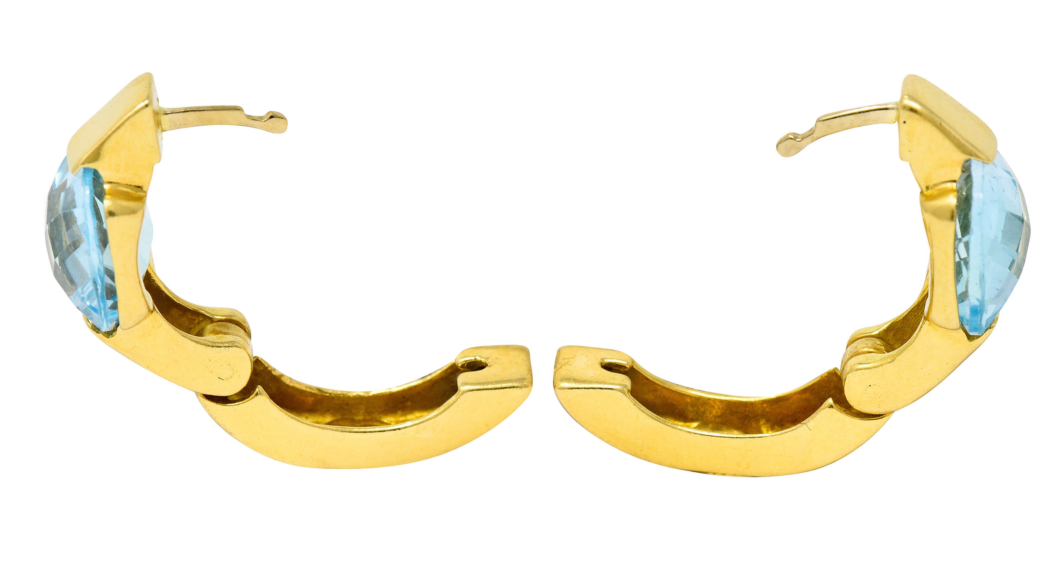 Italian Checkerboard Cut Blue Topaz 18 Karat Gold Huggie EarringsEarrings - Wilson's Estate Jewelry