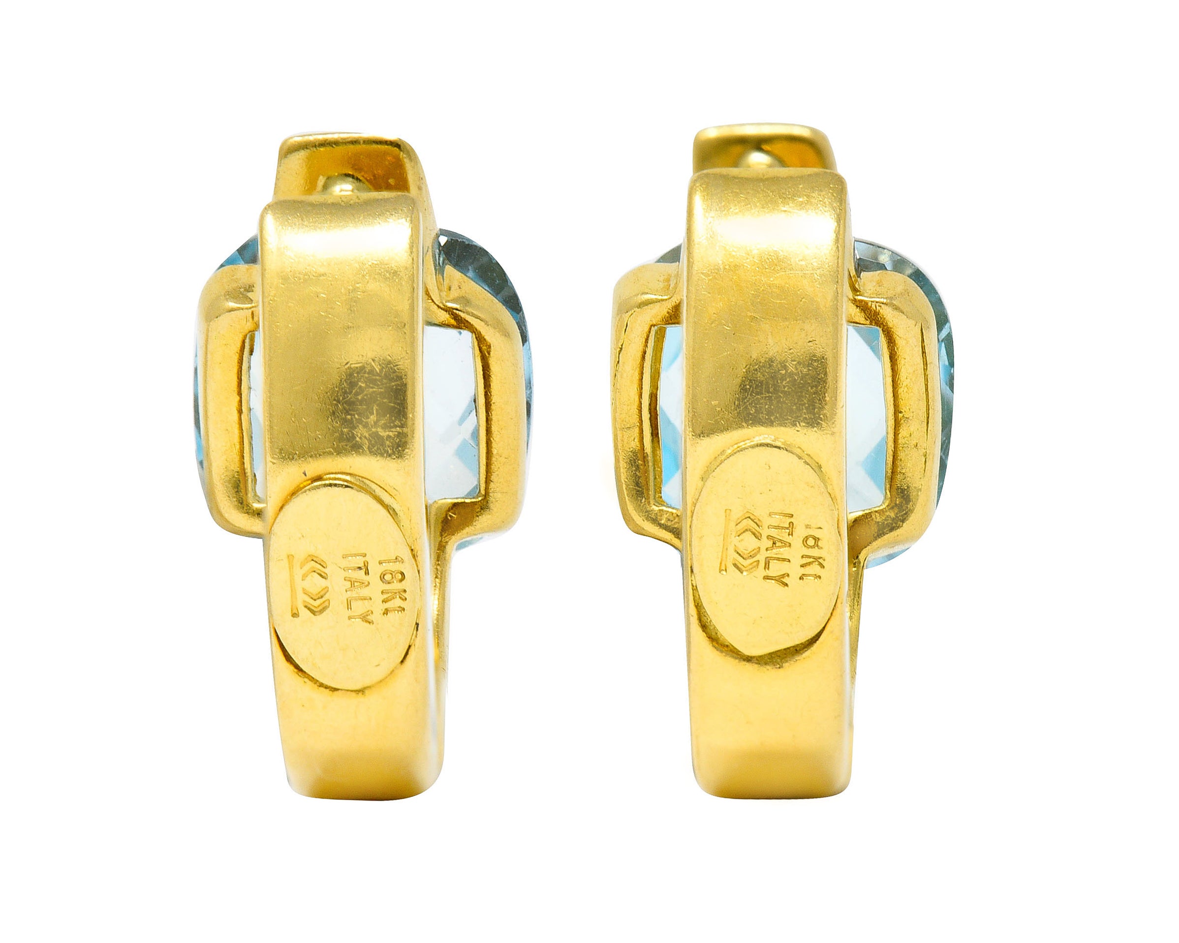 Italian Checkerboard Cut Blue Topaz 18 Karat Gold Huggie EarringsEarrings - Wilson's Estate Jewelry