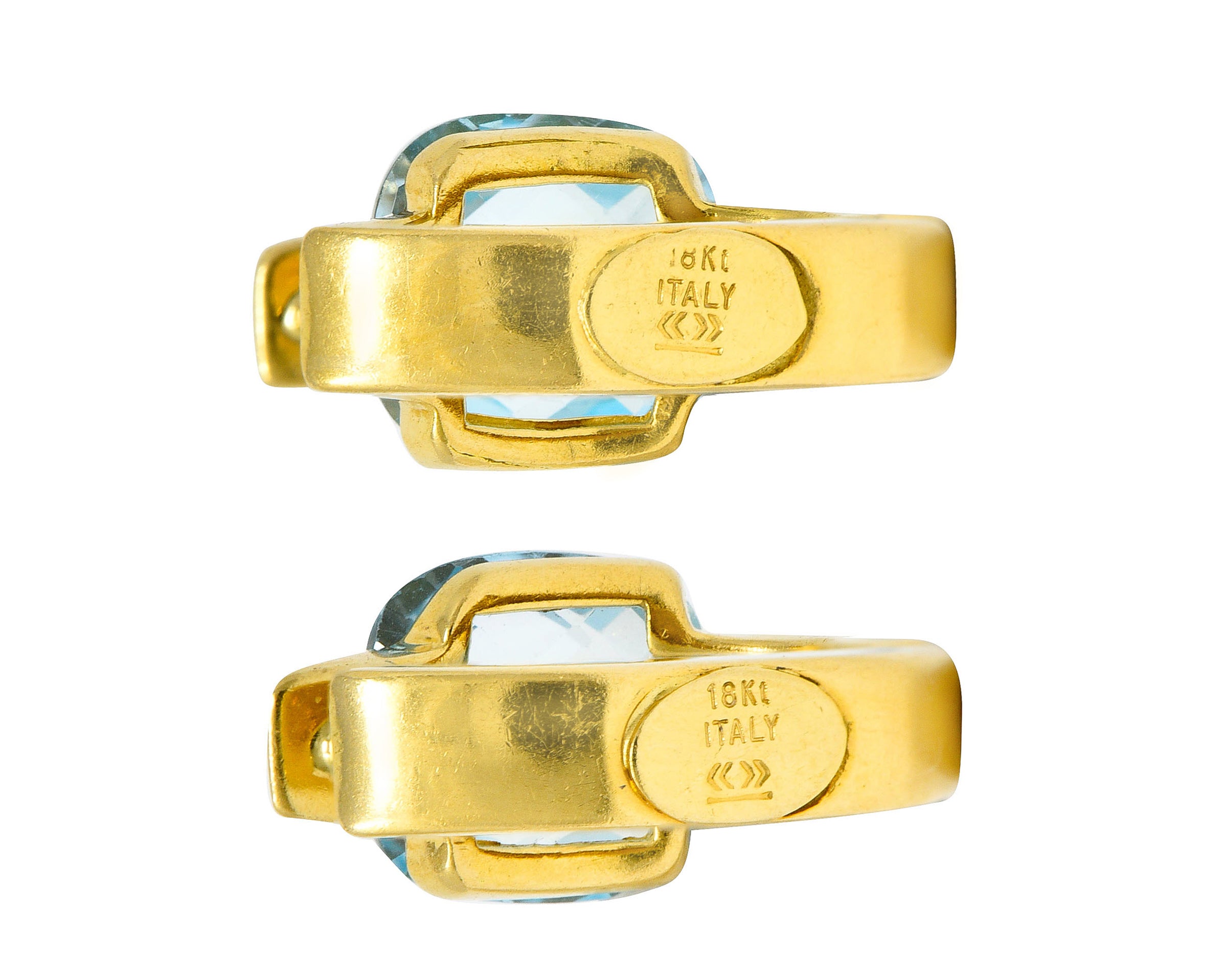 Italian Checkerboard Cut Blue Topaz 18 Karat Gold Huggie EarringsEarrings - Wilson's Estate Jewelry