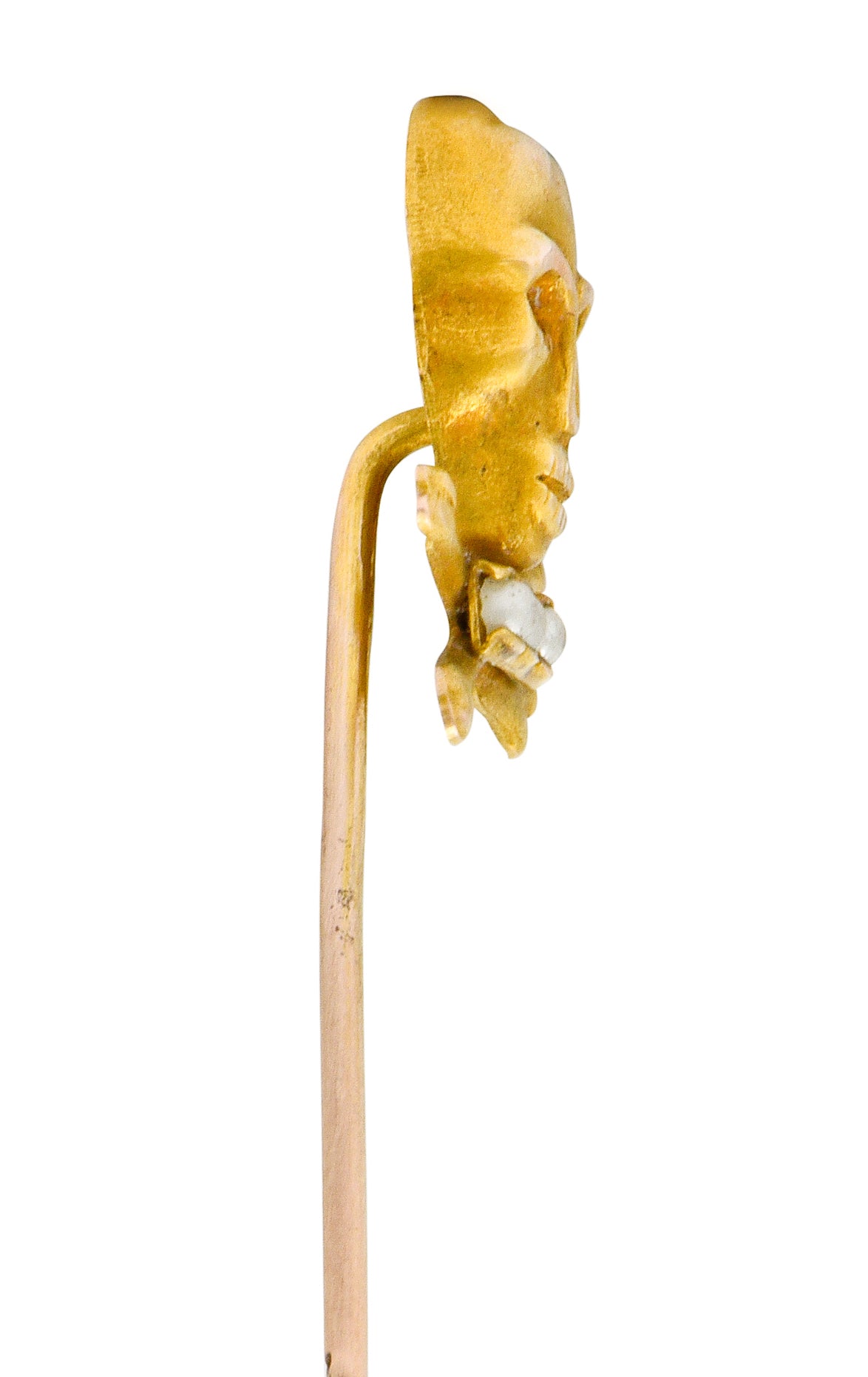 Victorian Natural Freshwater Seed Pearl Gold Skull Crossbones Stickpin - Wilson's Estate Jewelry