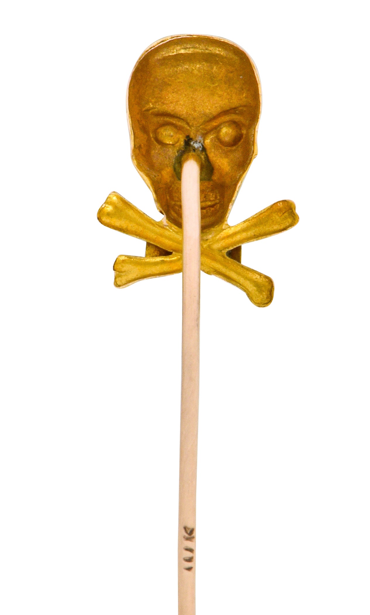Victorian Natural Freshwater Seed Pearl Gold Skull Crossbones Stickpin - Wilson's Estate Jewelry