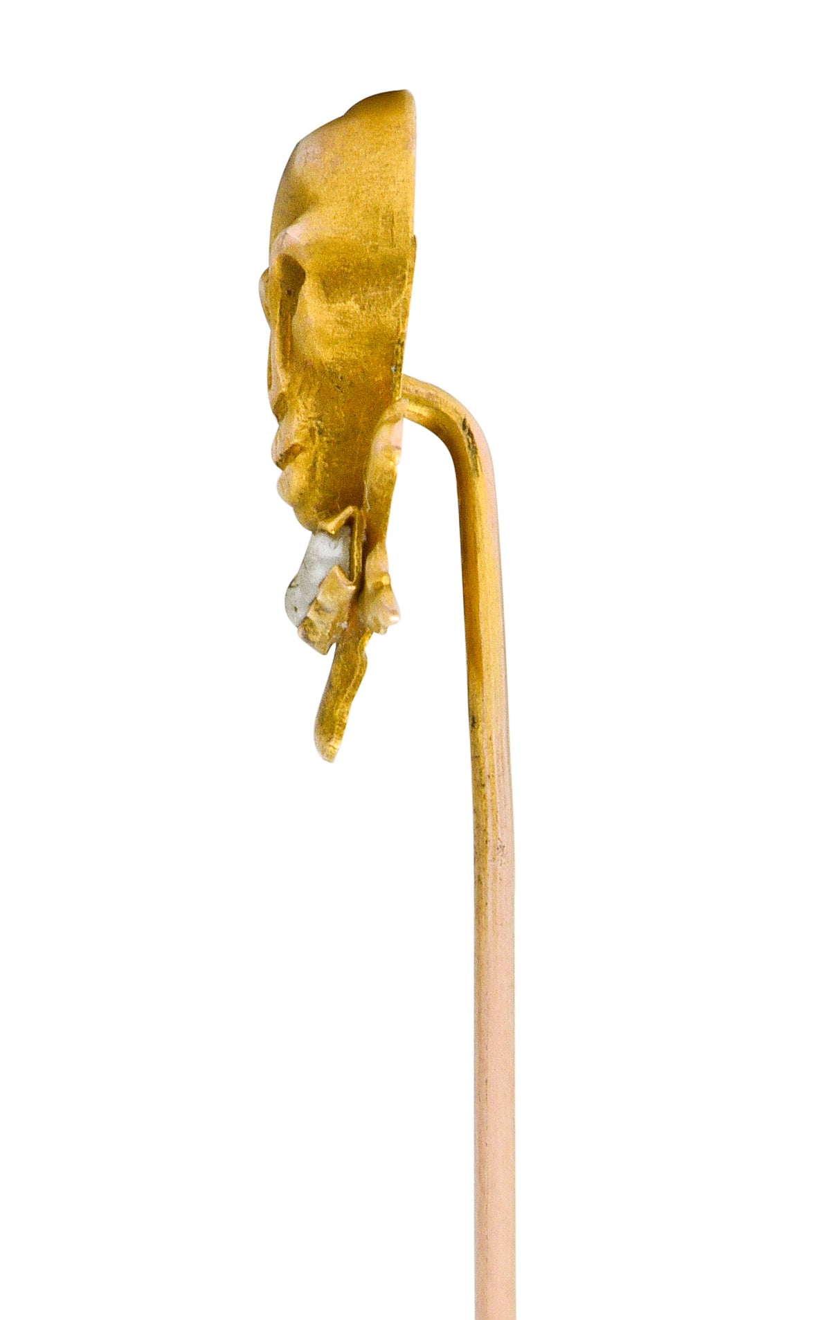 Victorian Natural Freshwater Seed Pearl Gold Skull Crossbones Stickpin - Wilson's Estate Jewelry