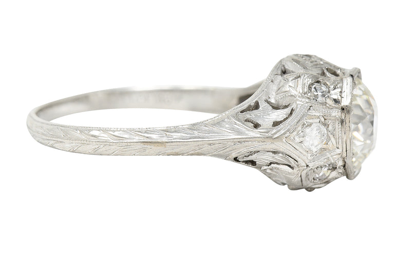 Edwardian Old European 1.64 CTW Diamond Platinum Foliate Antique Engagement Ring GIA Wilson's Estate Jewelry