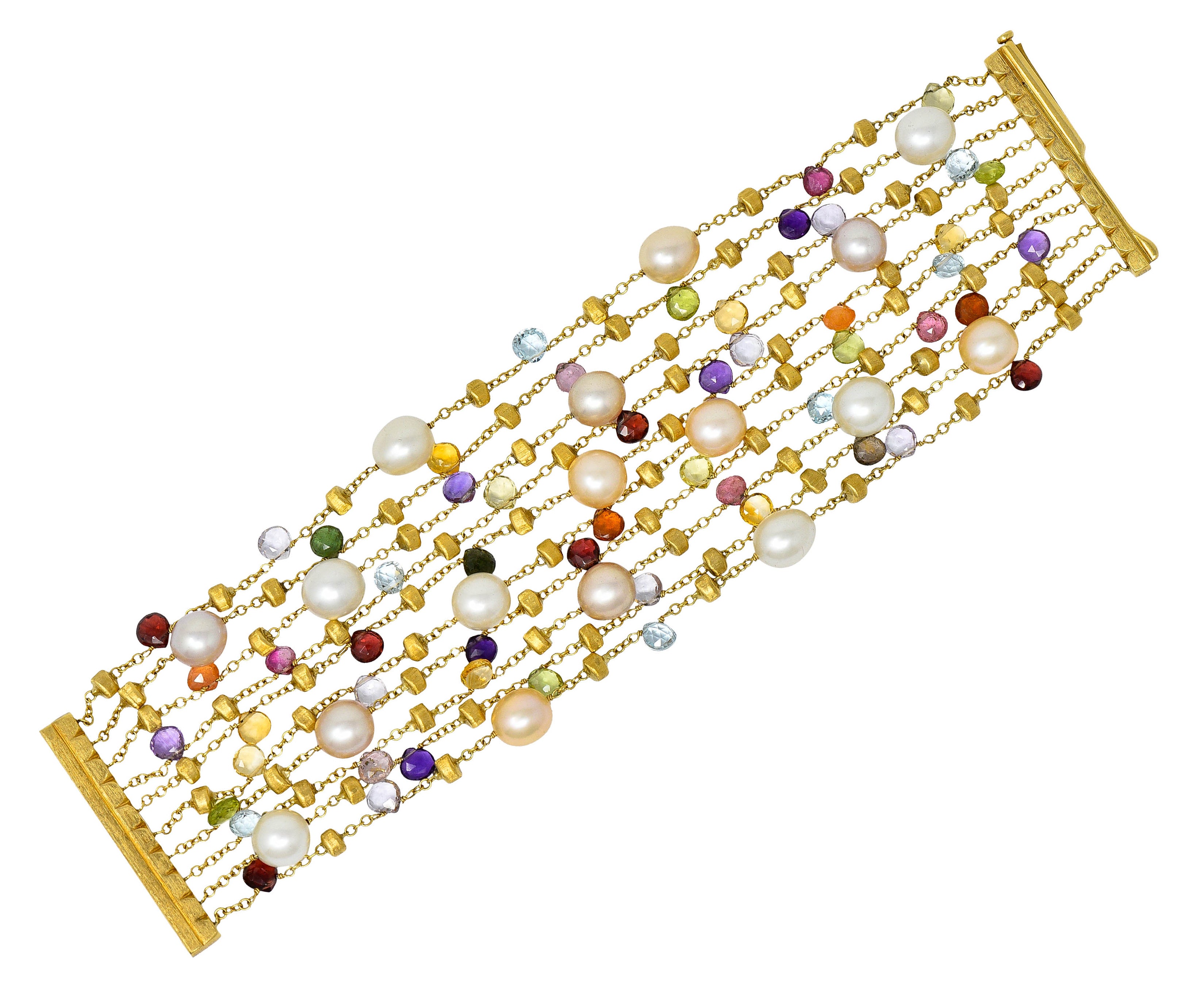 Marco Bicego Italian Multi-Gem Peridot Pearl 18 Karat Gold Paradise Strand Braceletbracelet - Wilson's Estate Jewelry