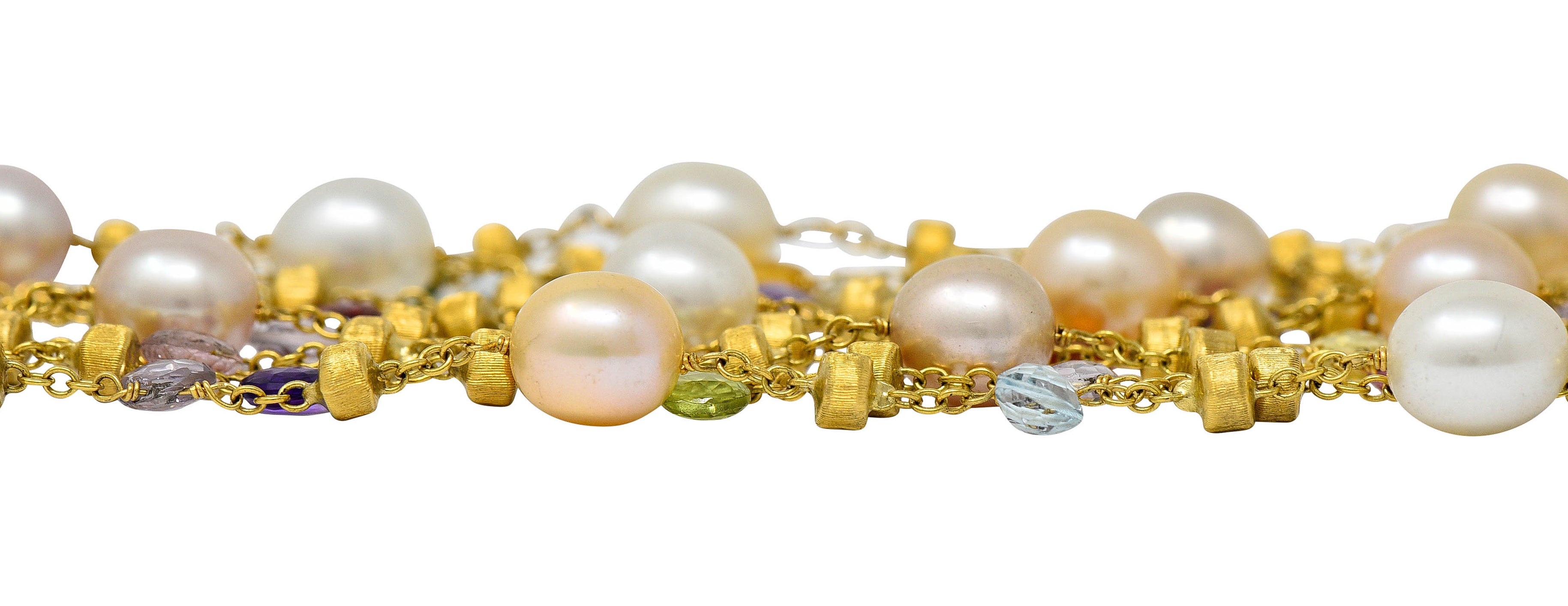 Marco Bicego Italian Multi-Gem Peridot Pearl 18 Karat Gold Paradise Strand Braceletbracelet - Wilson's Estate Jewelry