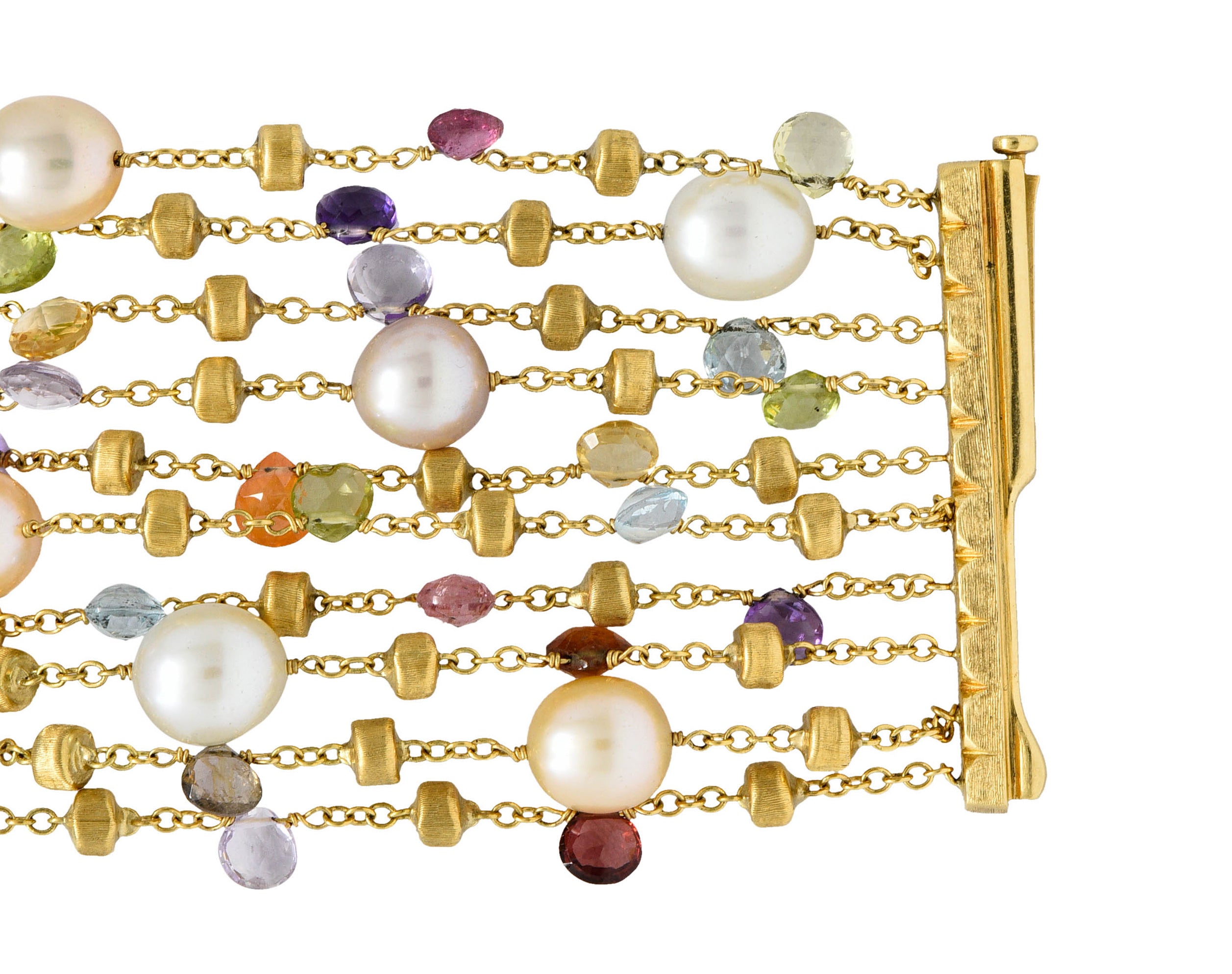 Marco Bicego Italian Multi-Gem Peridot Pearl 18 Karat Gold Paradise Strand Braceletbracelet - Wilson's Estate Jewelry