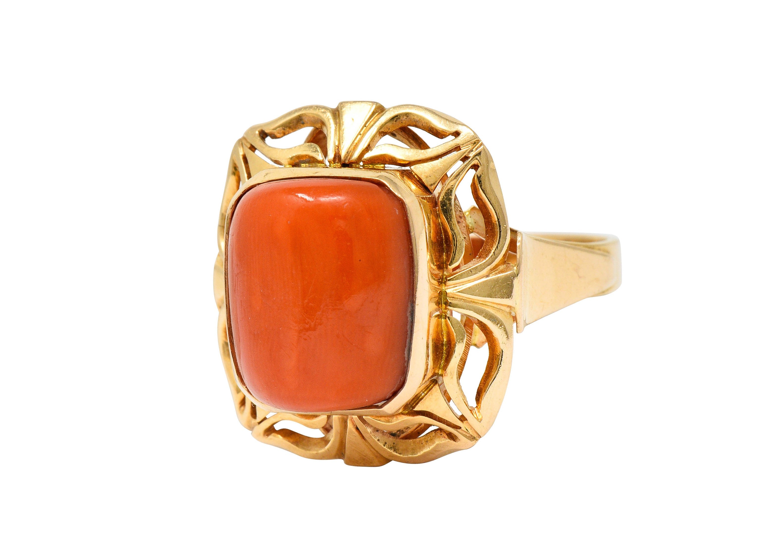Retro Coral Cabochon 14 Karat Gold Floral Statement RingRing - Wilson's Estate Jewelry