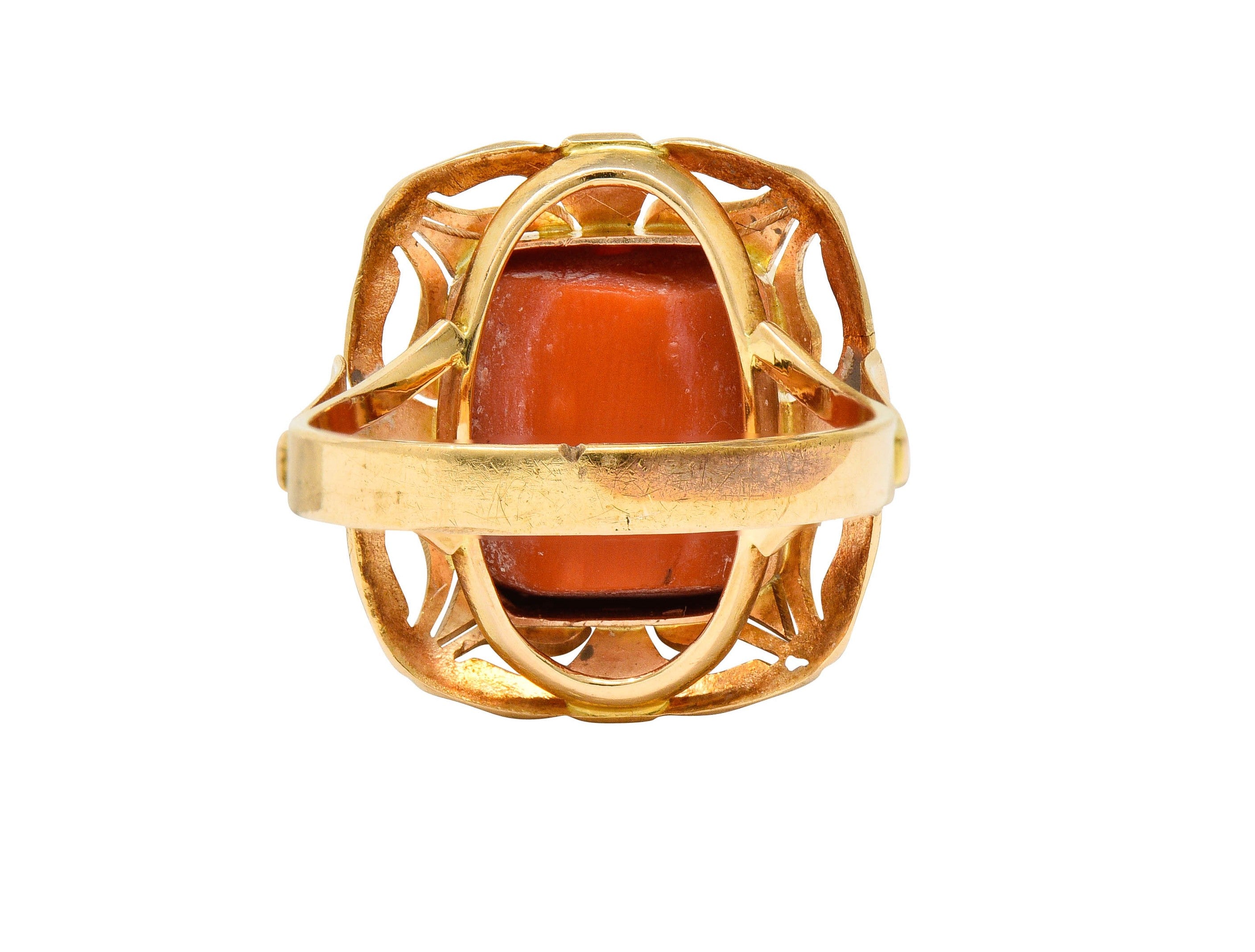 Retro Coral Cabochon 14 Karat Gold Floral Statement RingRing - Wilson's Estate Jewelry