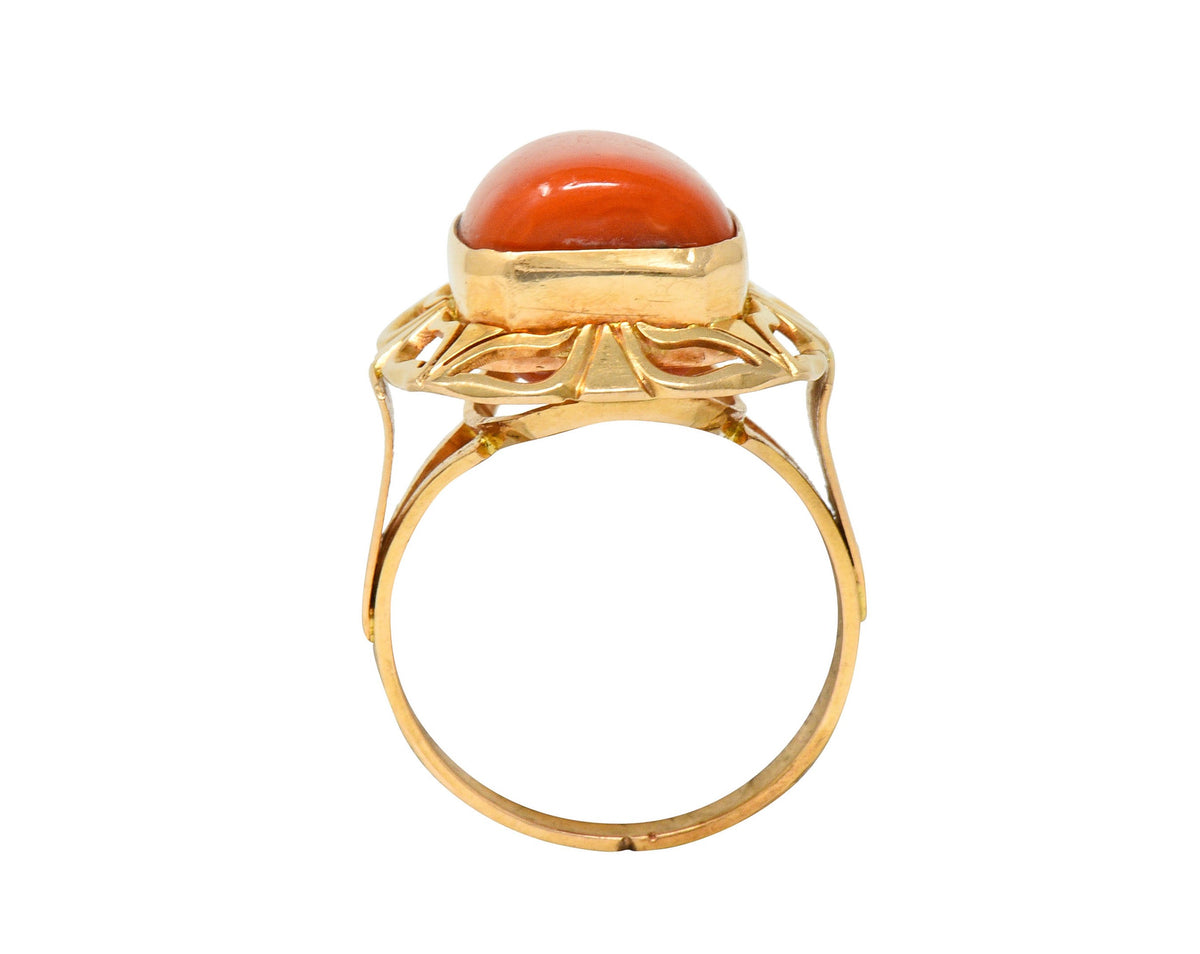 Retro Coral Cabochon 14 Karat Gold Floral Statement RingRing - Wilson's Estate Jewelry