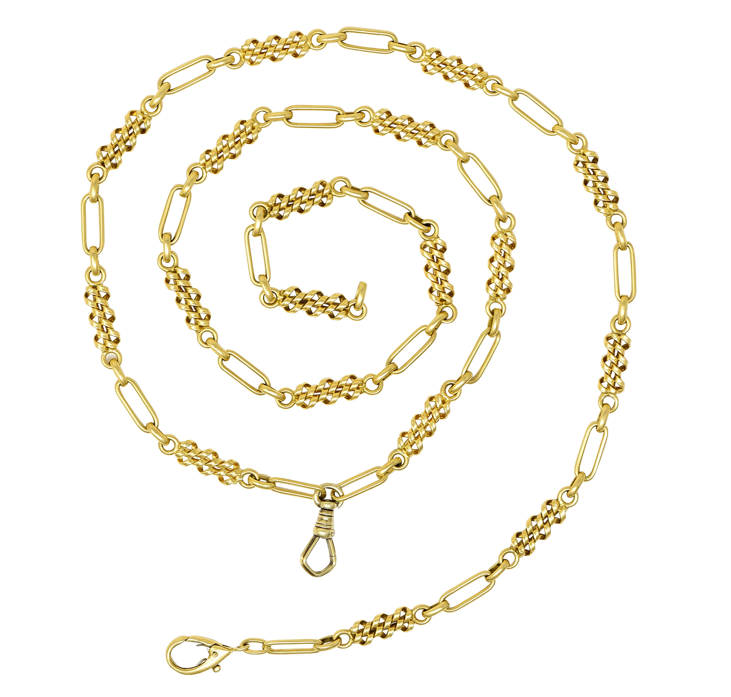 Victorian 18 Karat Yellow Gold Woven Twist Antique Chain Link Necklace Wilson's Estate Jewelry
