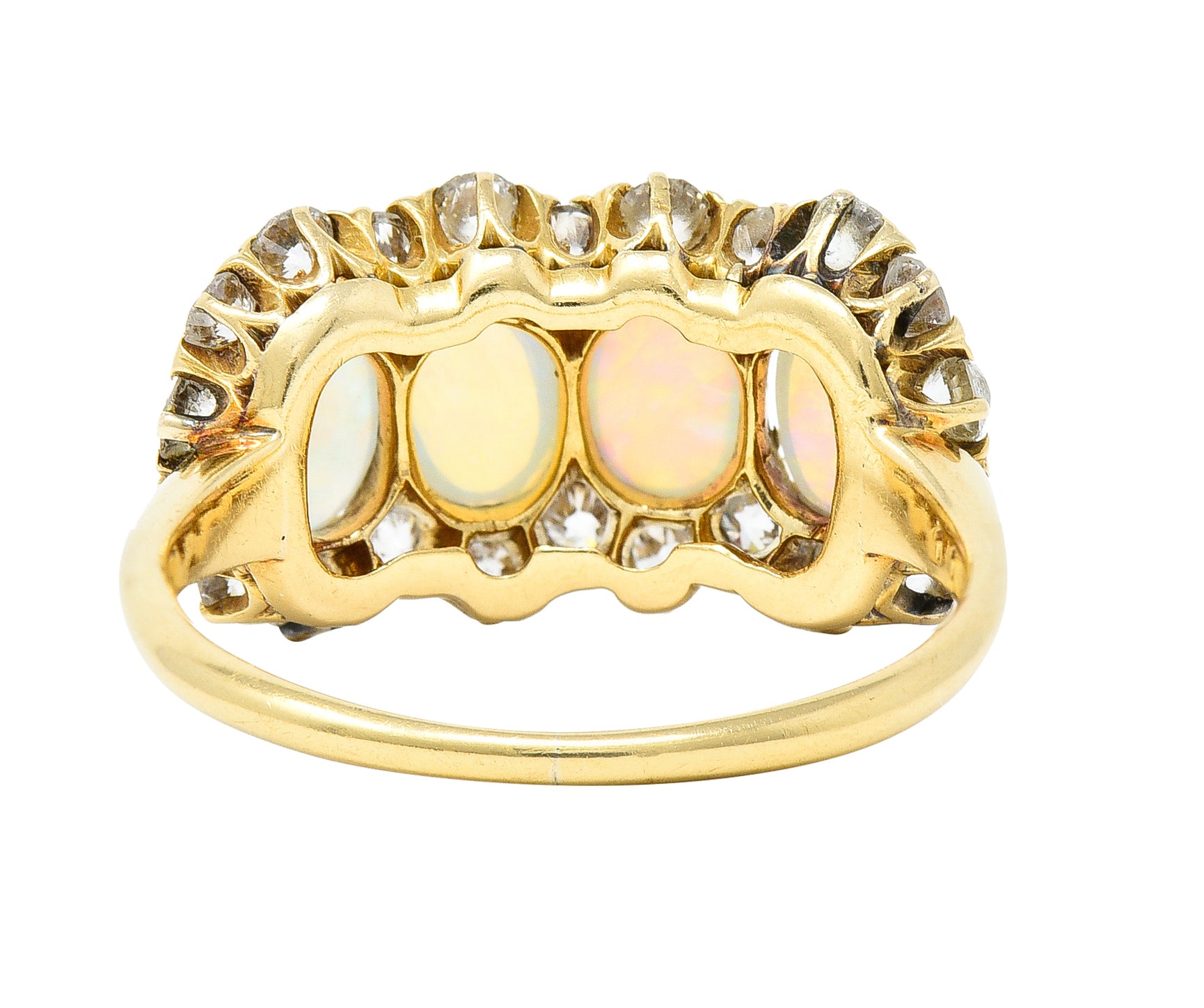 Victorian 1.32 CTW Opal Cabochon Old European Cut Diamond 18 Karat Yellow Gold Antique Cluster Ring Wilson's Estate Jewelry