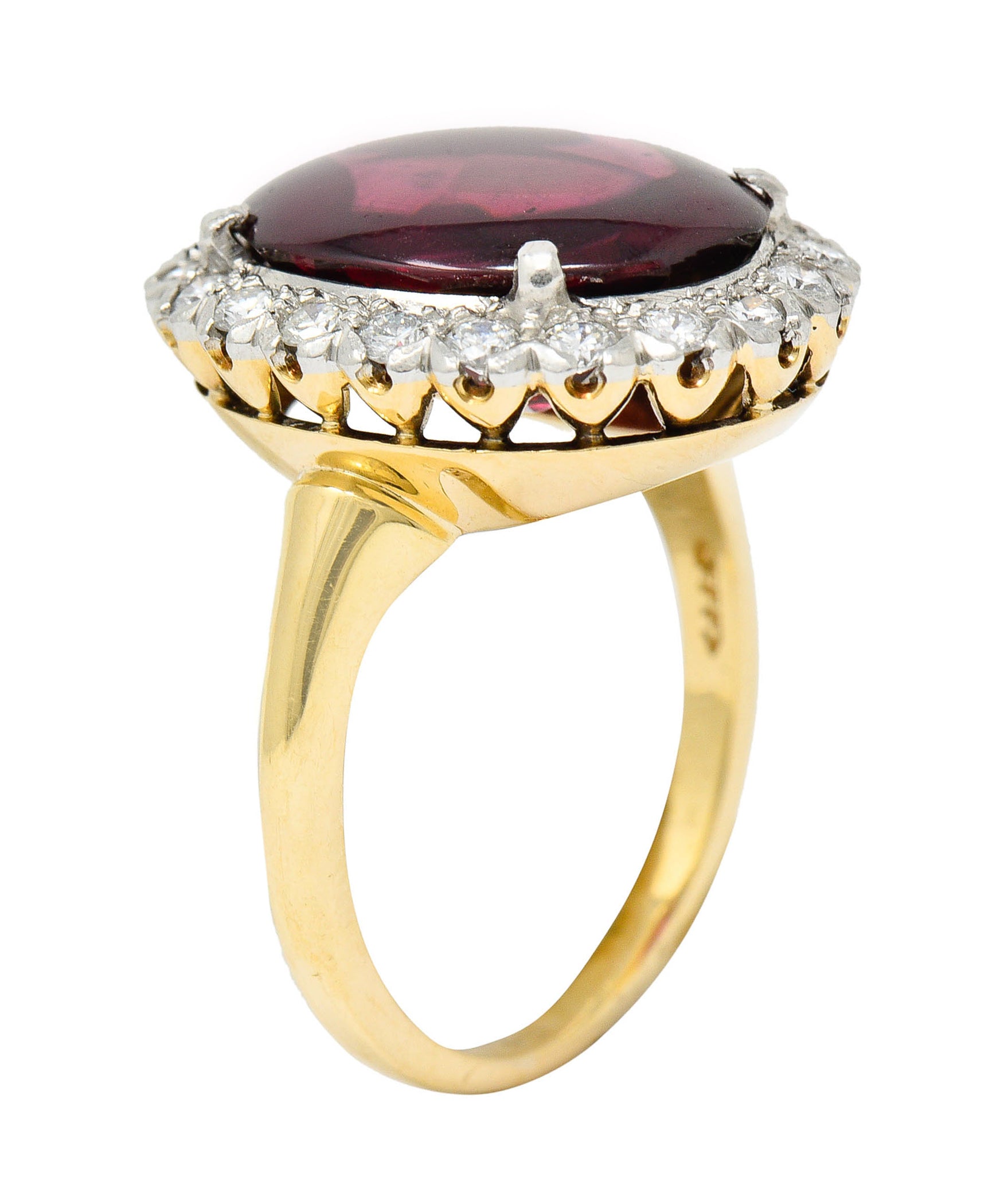 F&F Felger Garnet Cabochon Diamond Platinum-Topped 14 Karat Gold Cluster RingRing - Wilson's Estate Jewelry