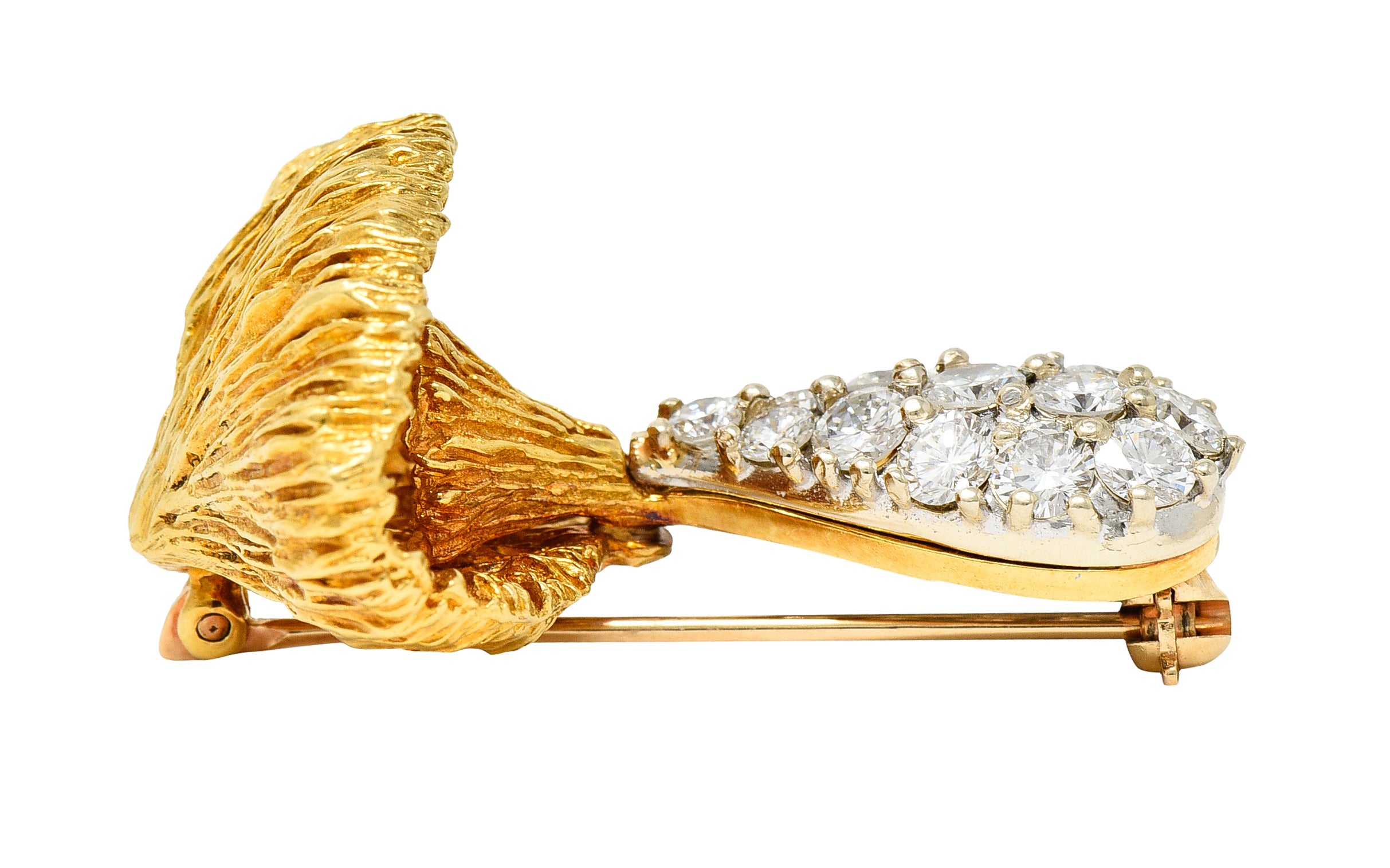 1970's Rosenthal 1.25 CTW Pave Diamond 18 Karat Two-Tone Gold Mushroom BroochBrooch - Wilson's Estate Jewelry