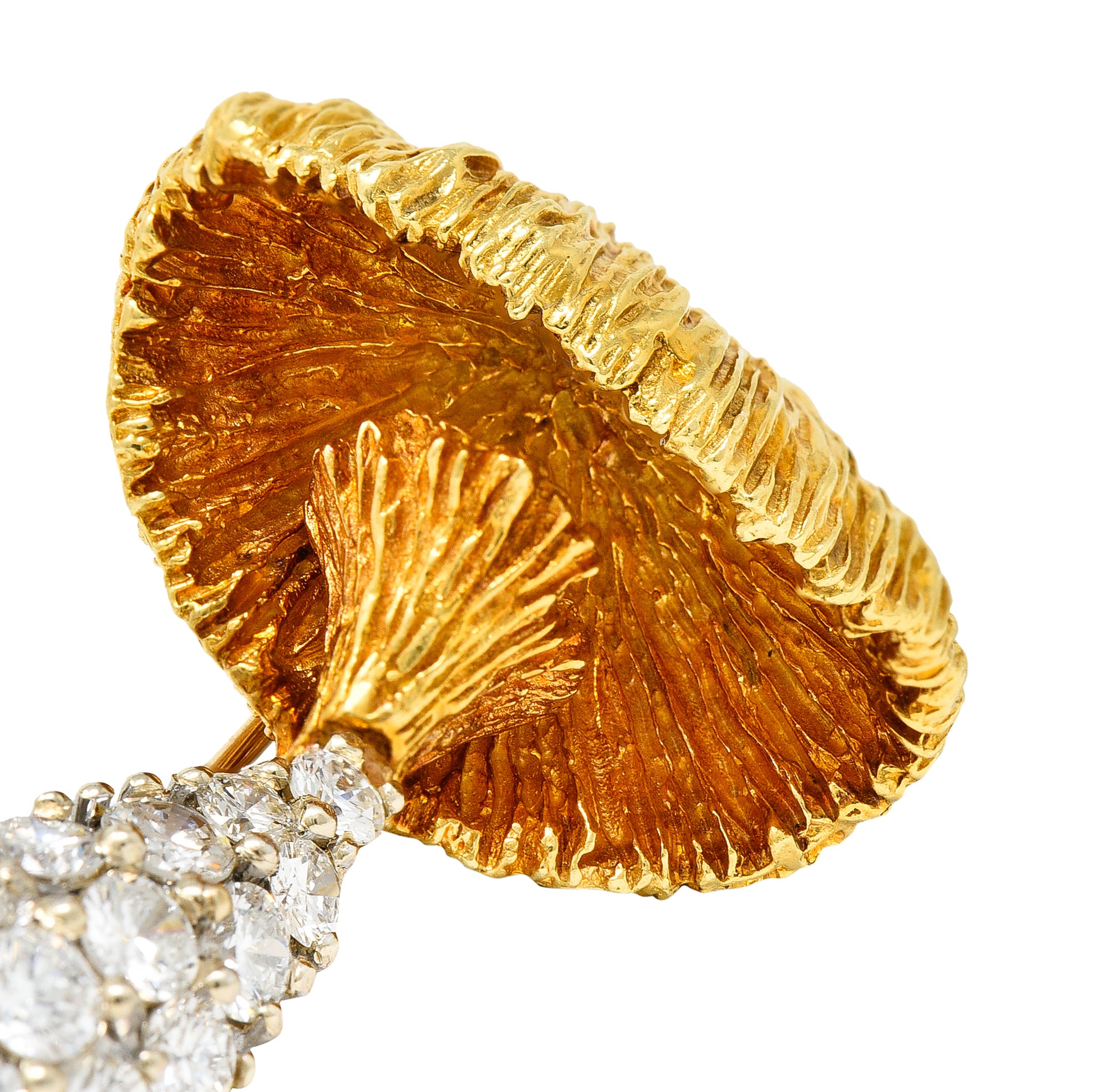 1970's Rosenthal 1.25 CTW Pave Diamond 18 Karat Two-Tone Gold Mushroom BroochBrooch - Wilson's Estate Jewelry