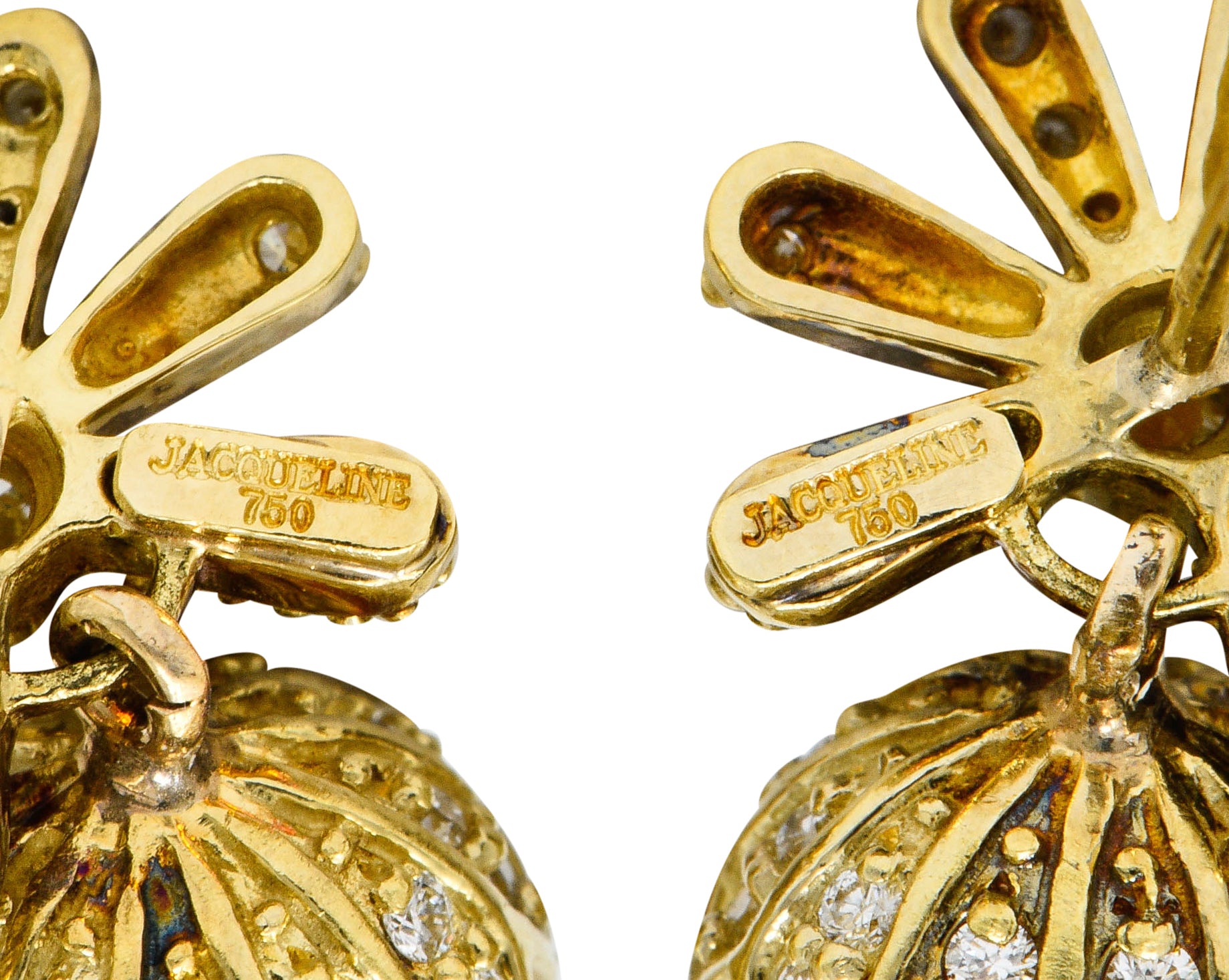 Contemporary 1.15 CTW Diamond Cultured Pearl 18 Karat Gold Drop EarringsEarrings - Wilson's Estate Jewelry