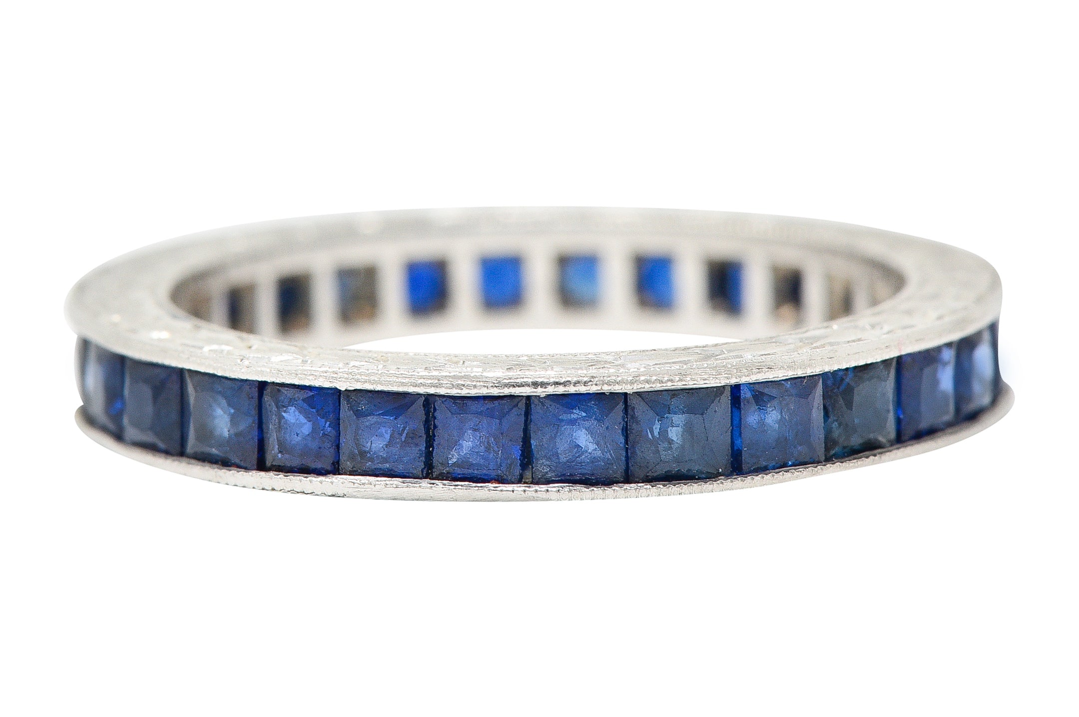 Art Deco 2.25 CTW French Cut Sapphire Platinum Eternity Band Ring Wilson's Estate Jewelry