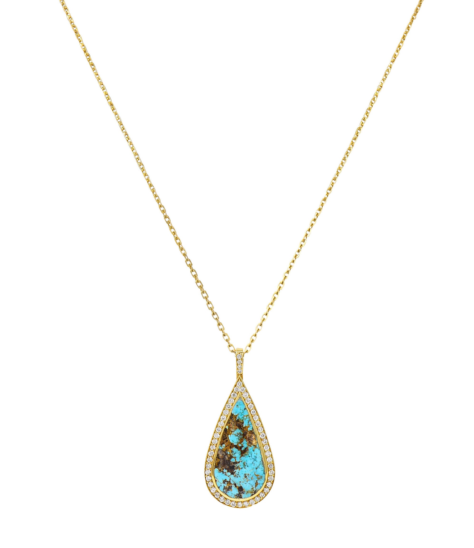 Vintage Turquoise 1.25 CTW Diamond 18 Karat Gold Drop Pendant NecklaceNecklace - Wilson's Estate Jewelry