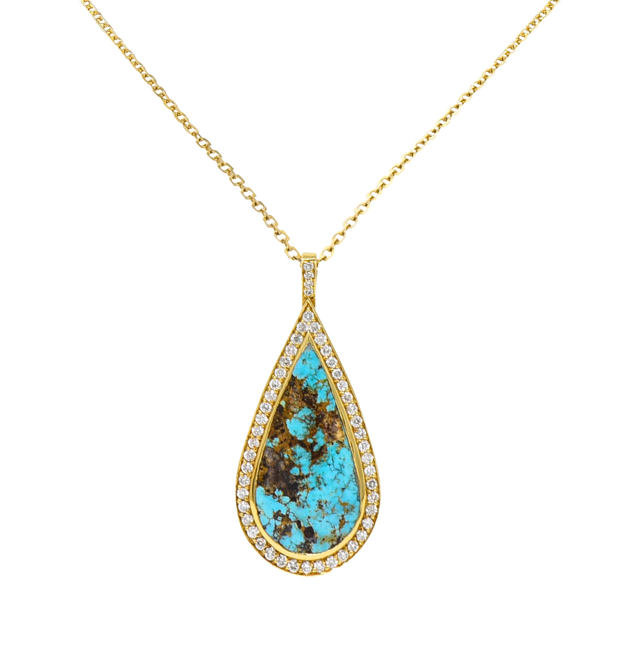 Vintage Turquoise 1.25 CTW Diamond 18 Karat Gold Drop Pendant NecklaceNecklace - Wilson's Estate Jewelry