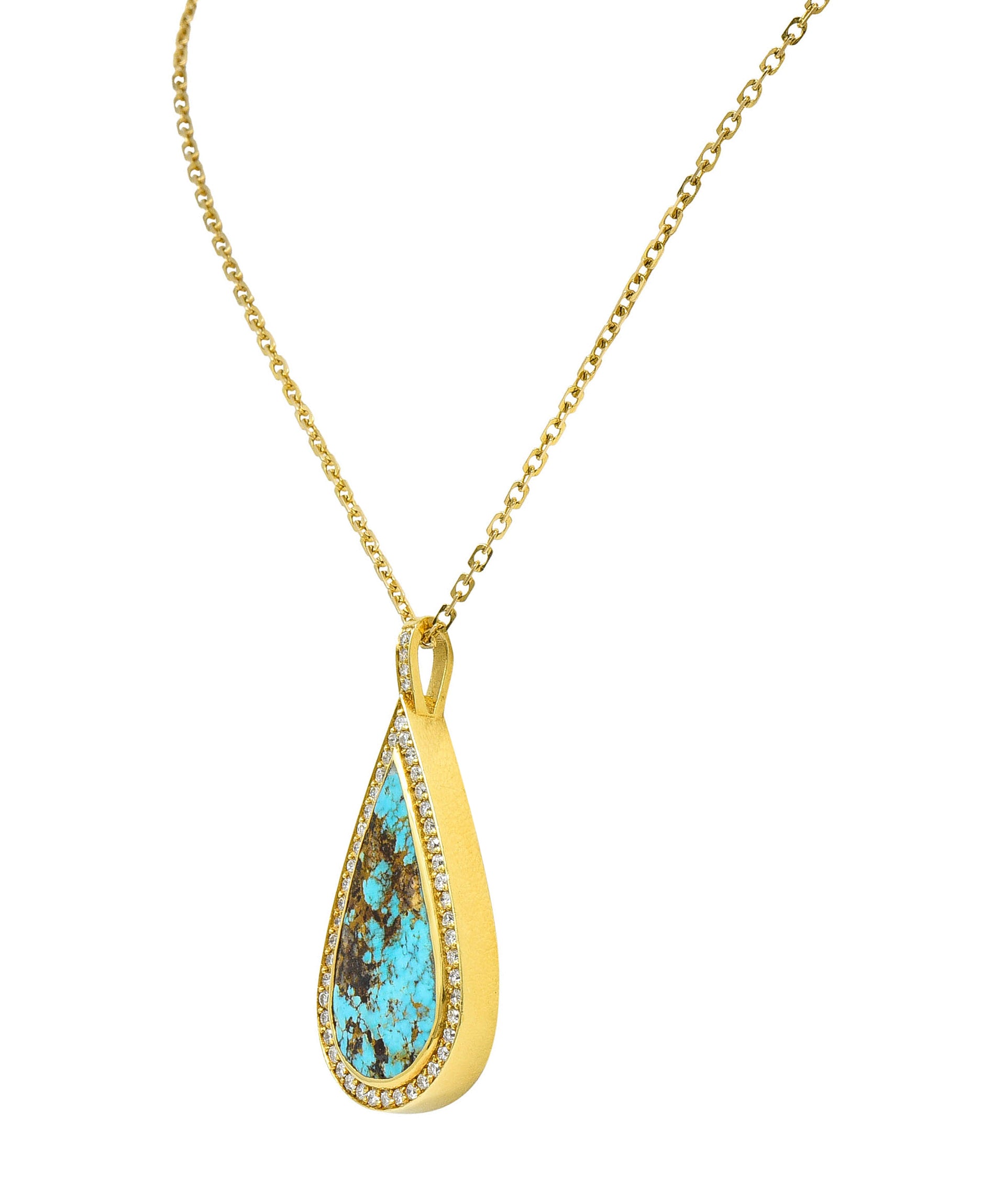 Vintage Turquoise 1.25 CTW Diamond 18 Karat Gold Drop Pendant NecklaceNecklace - Wilson's Estate Jewelry