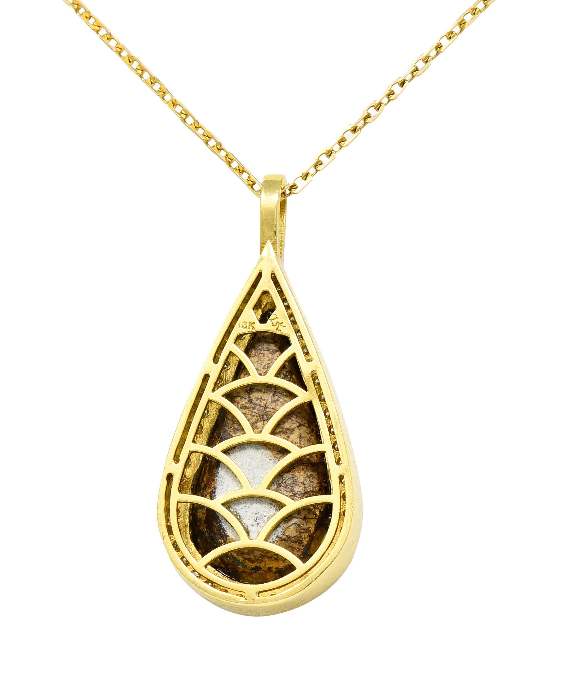Vintage Turquoise 1.25 CTW Diamond 18 Karat Gold Drop Pendant NecklaceNecklace - Wilson's Estate Jewelry