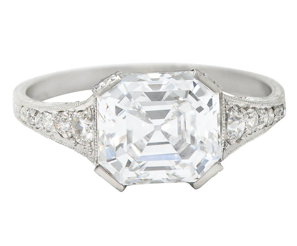 Art Deco 3.17 CTW Asscher Diamond Platinum Engagement Ring GIARing - Wilson's Estate Jewelry