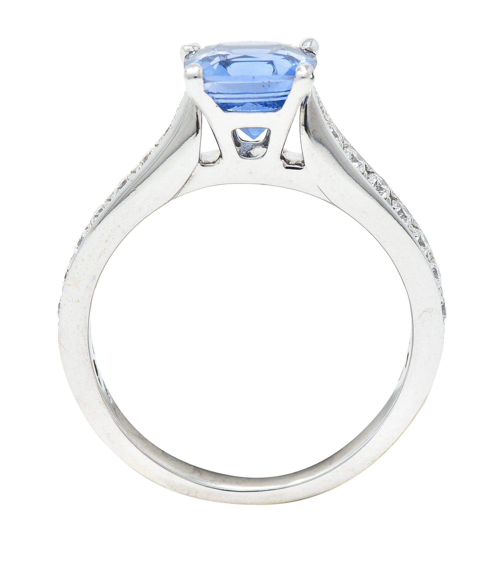 .11111 Contemporary 1.38 CTW Cushion Sapphire Diamond 18 Karat White Gold Gemstone Ring Wilson's Estate Jewelry