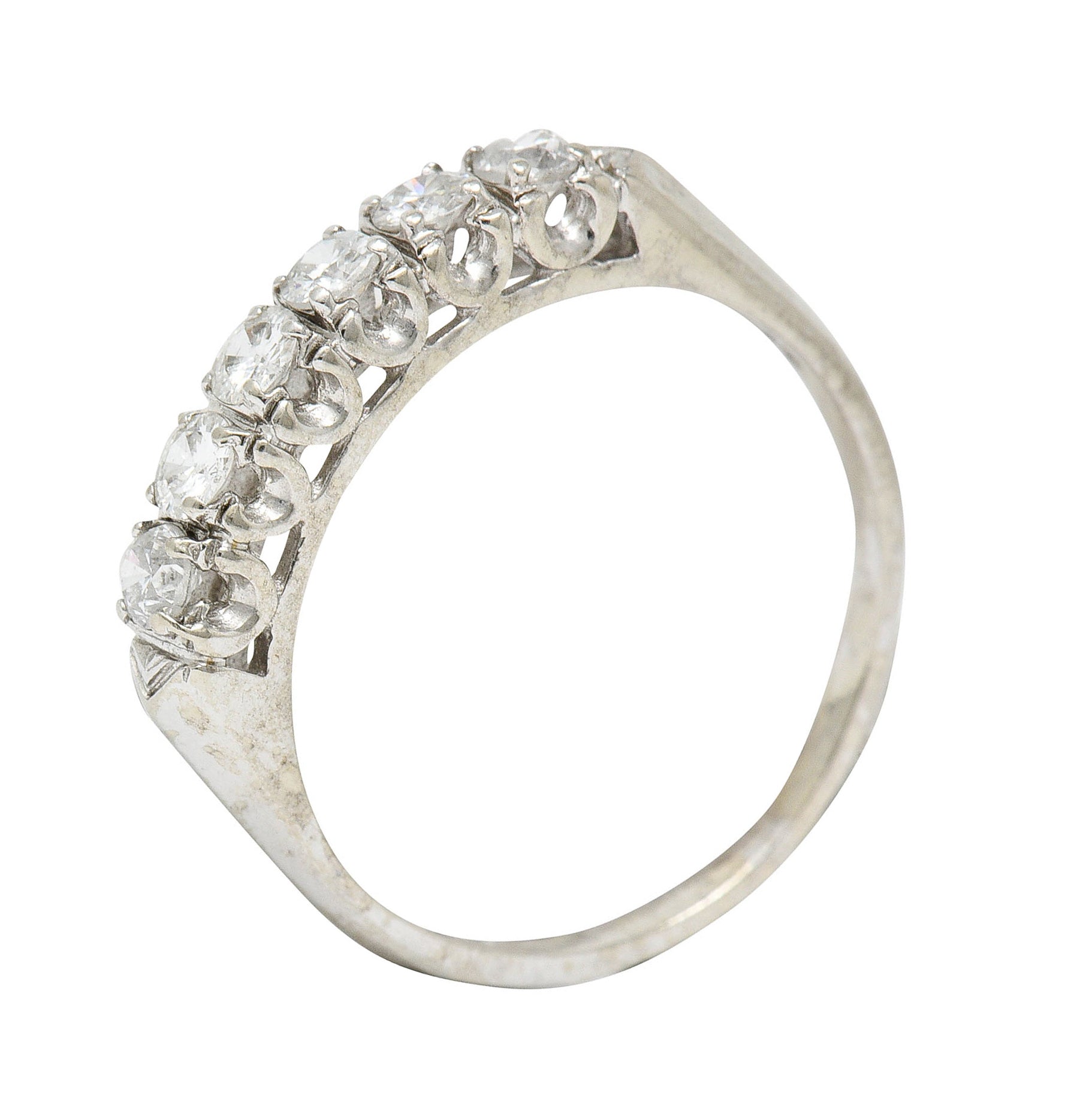 Retro 0.50 CTW Diamond 14 Karat White Gold Fishtail Band RingRing - Wilson's Estate Jewelry